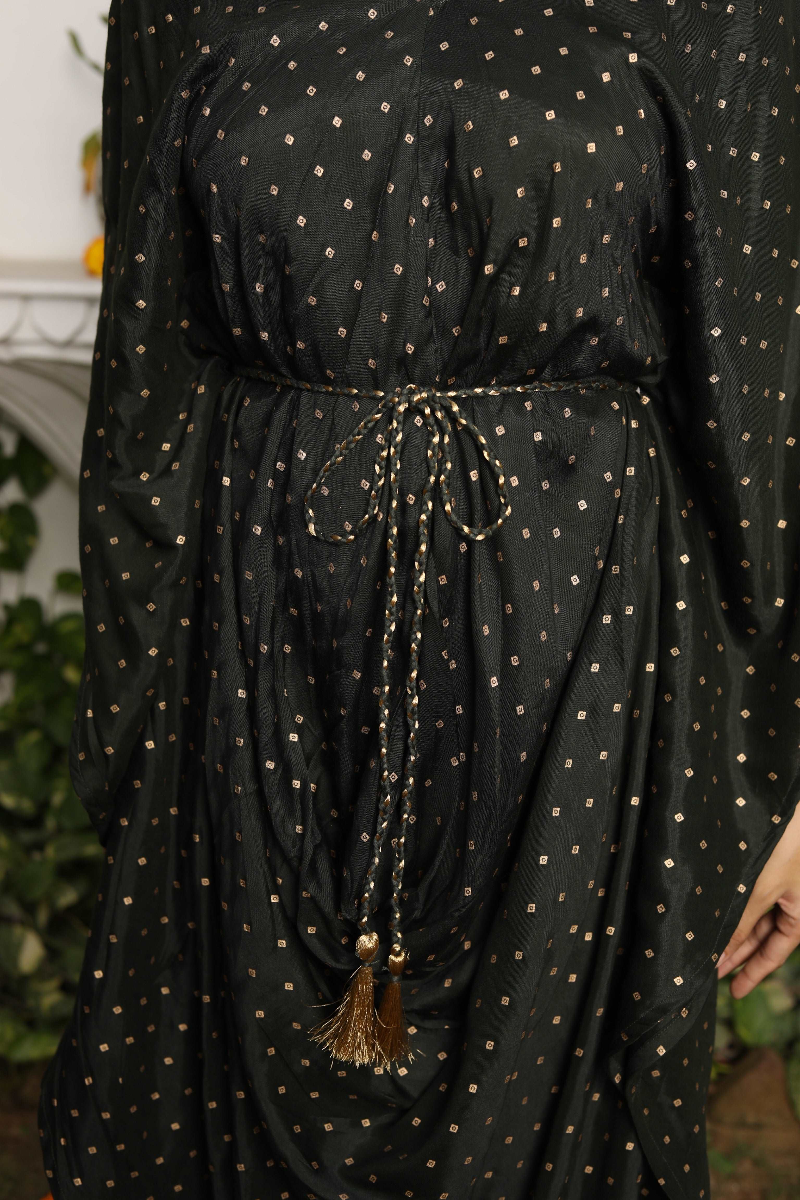 Elegant Green Flared Cowl Neck Dress for Women - Boho Chic Midi Dress for Casual Wear, Date Night & Special Occasions