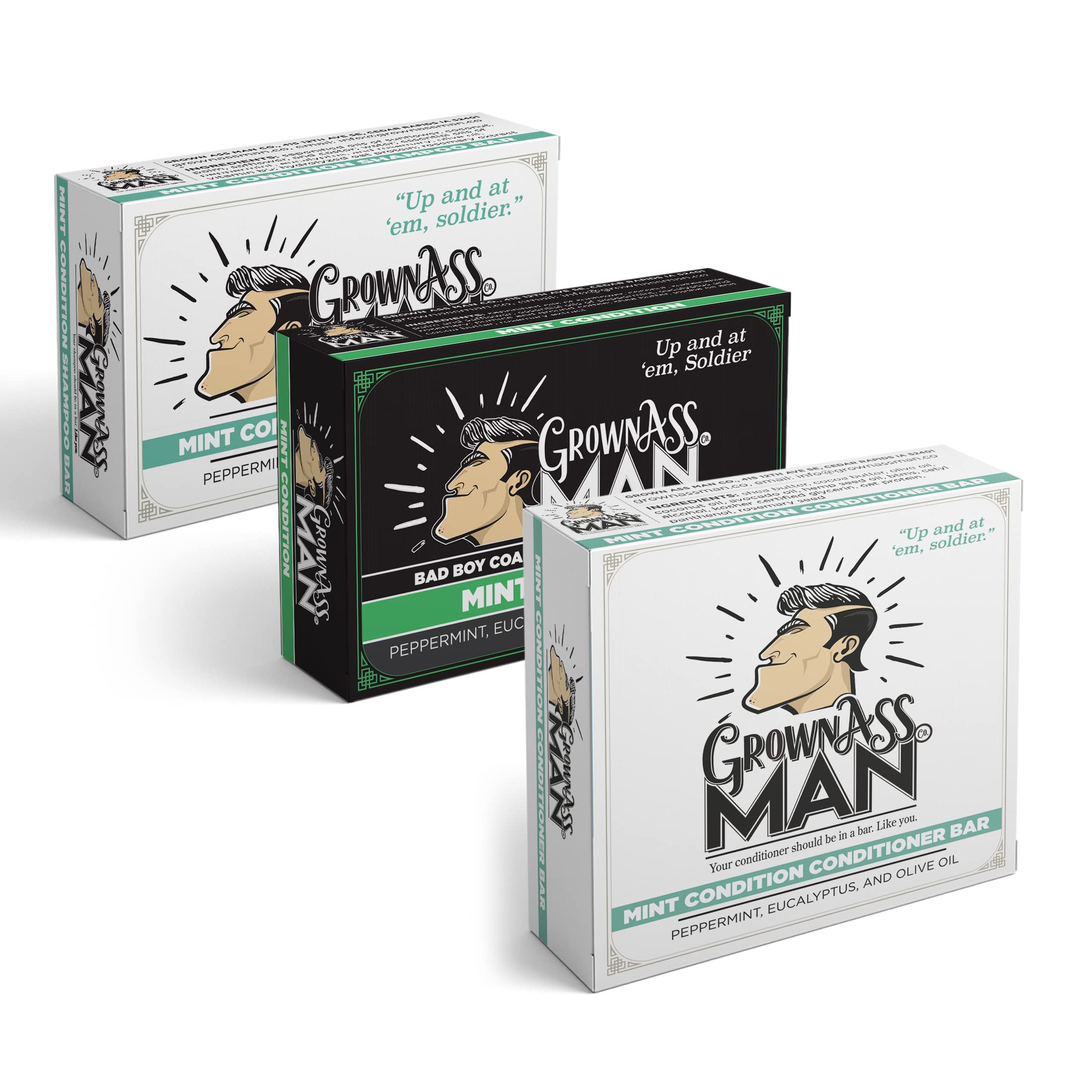 **Men's Full Bath Bundle - Shampoo Bar, Conditioner Bar & Body Bar Set with Natural Oils - Plastic-Free, Sustainable, Vegan & Organic Deep Clean (Mint Scent, 3-Pack) - Perfect for Travel & Eco-Friendly Grooming**