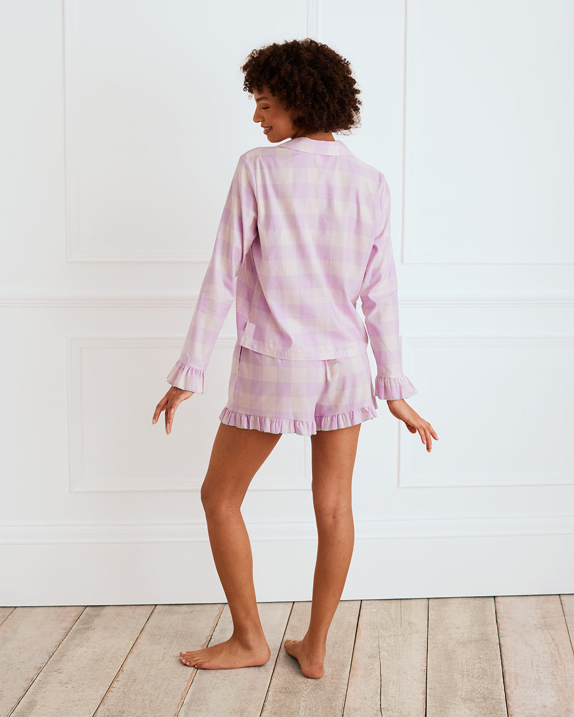 Organic Cotton Gingham Ruffle Short Pajama Set for Women - Soft & Breathable Sleepwear for Summer Nights & Lounge Wear