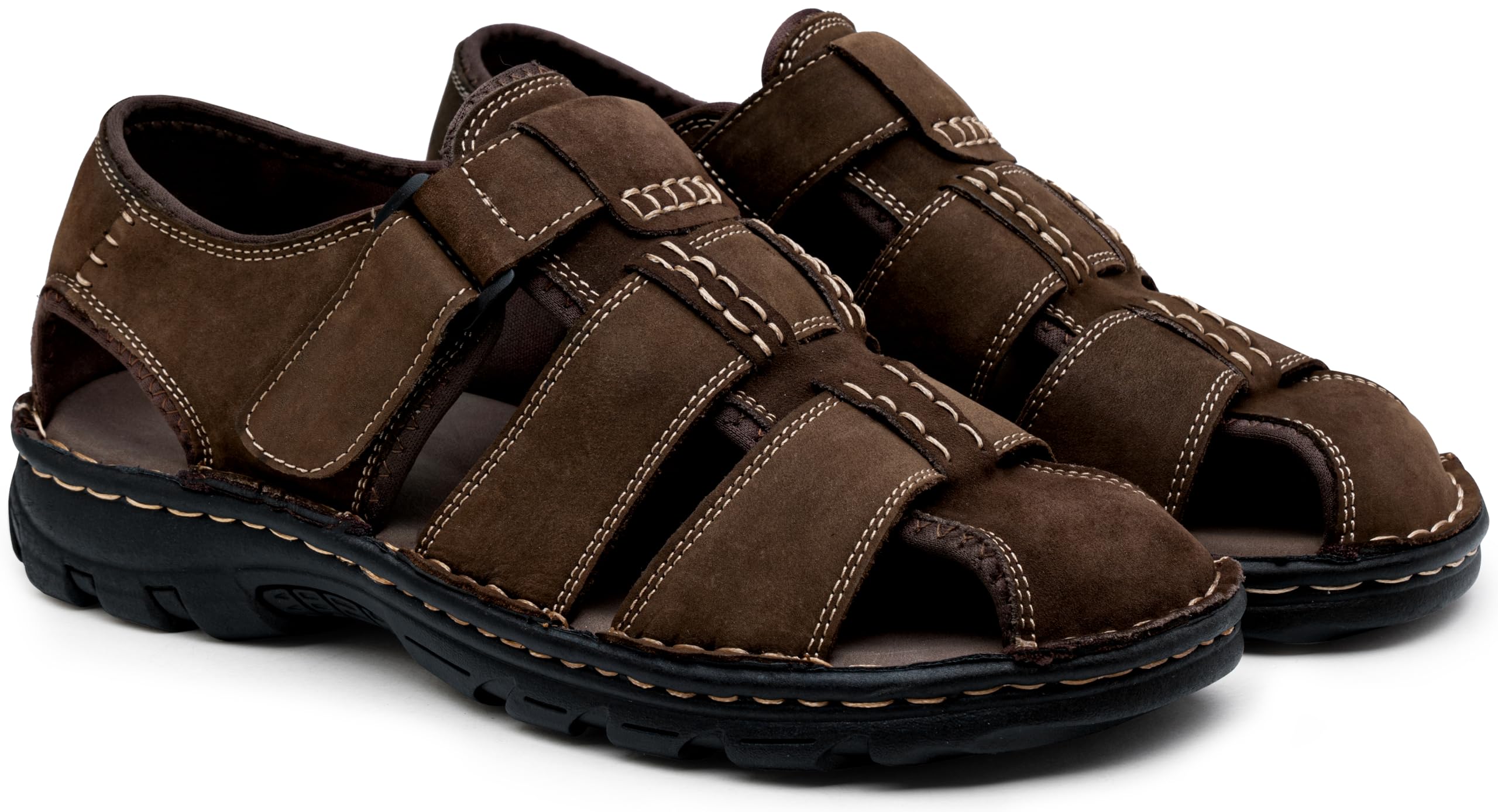 Jousen Men's Leather Open Toe Sandals - Breathable Beach Hiking Sandals for Outdoor Summer Sports | Perfect for Walking, Travel & Water Activities