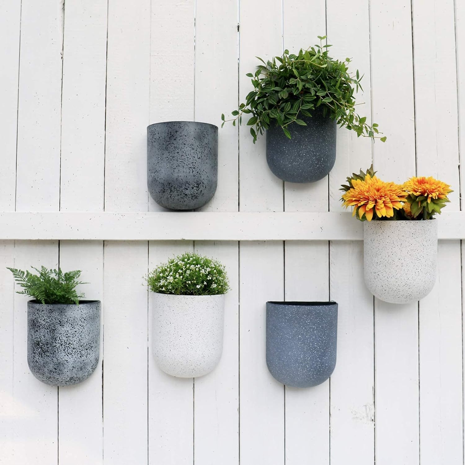 LA JOLIE MUSE 6 Inch Hanging Planters for Indoor Plants - Set of 2 Weathered Gray Wall Mounted Flower Pots for Air Plants, Succulents, Herbs - Perfect for Home, Office, Balcony Decor