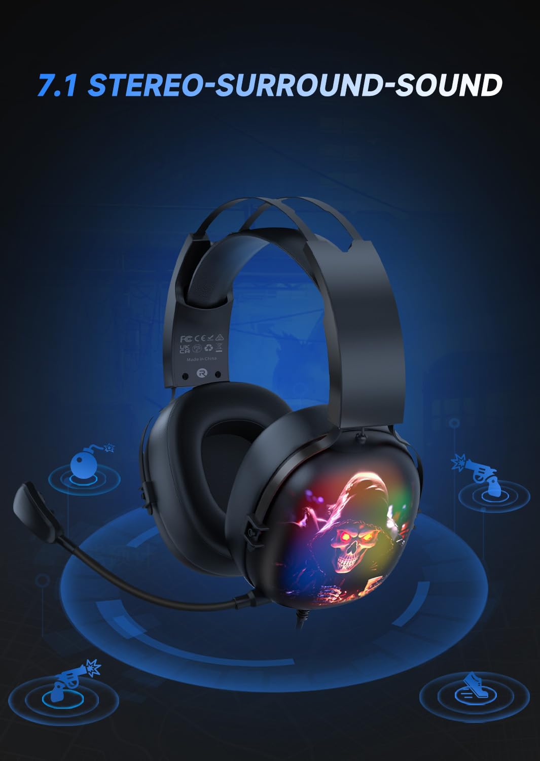 Gvyugke 7.1 Surround Sound Gaming Headset with Microphone - USB Wired RGB Headphones for PC, Laptop, PS5 - Perfect for Competitive Gaming, Streaming & Online Meetings