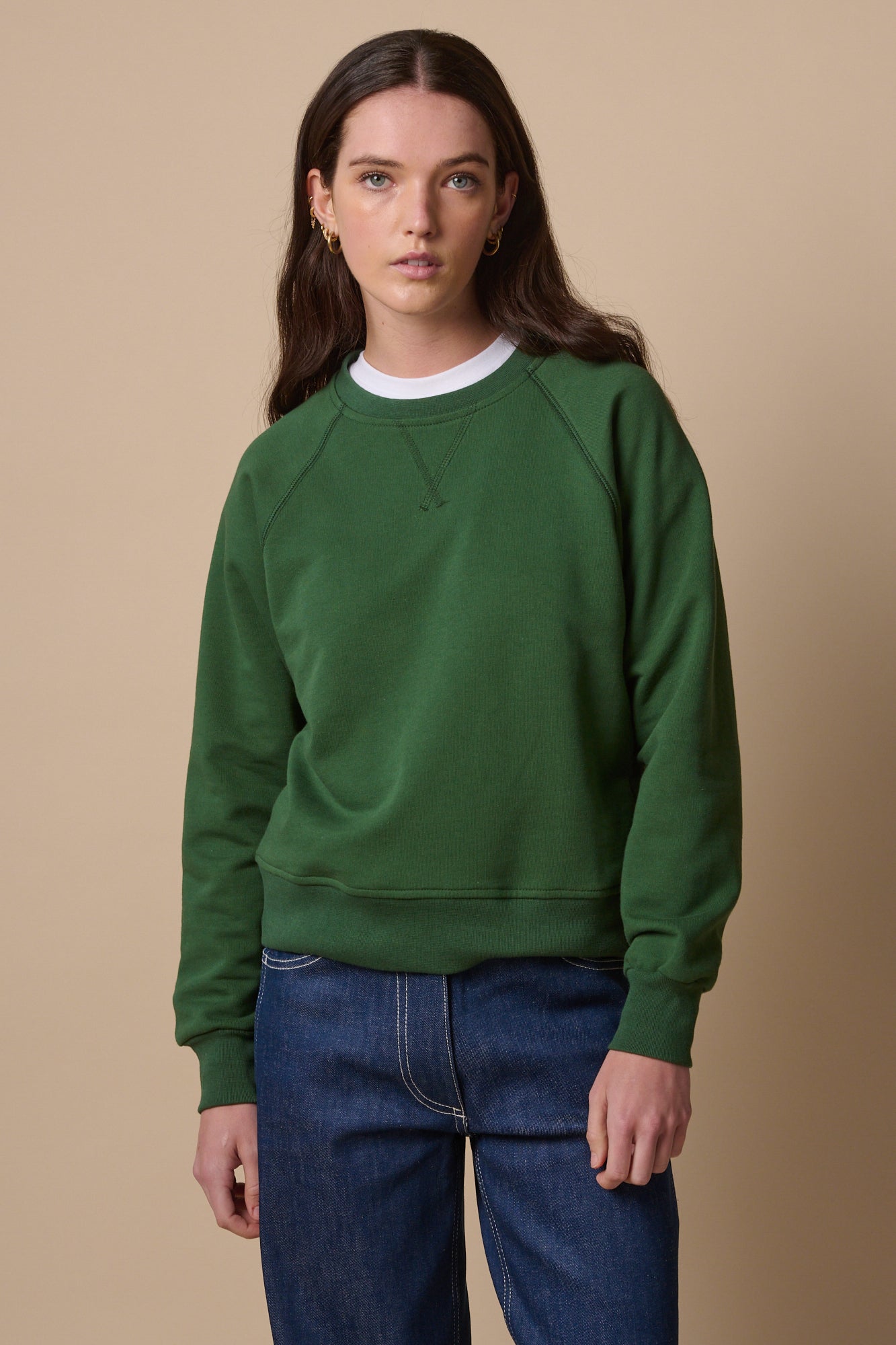 Women's Raglan Sweatshirt - Soft Bottle Green Pullover for Casual Wear | Perfect for Everyday Outfits, Lounge & Weekend Errands