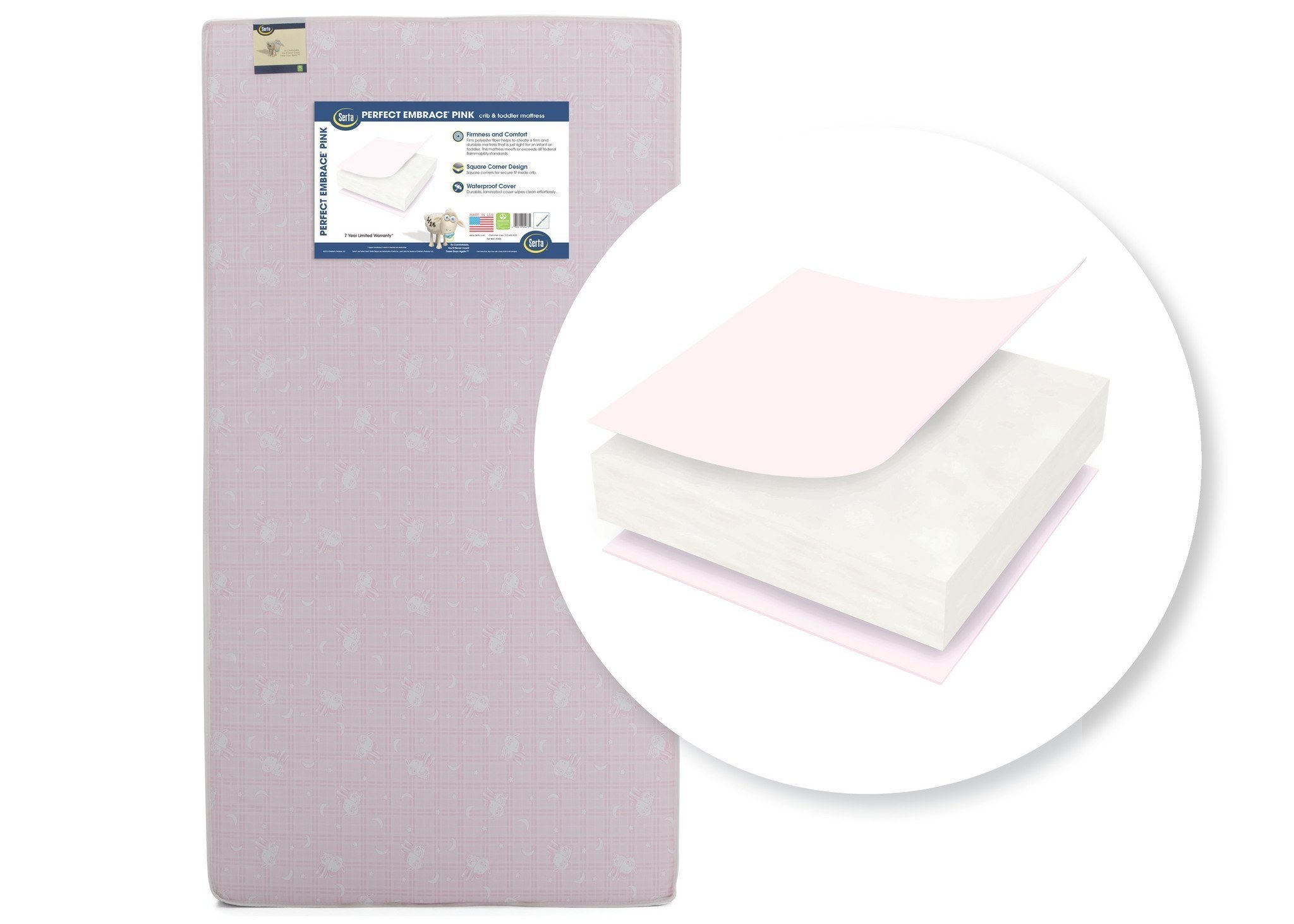 Serta Perfect Embrace® Pink Crib & Toddler Mattress - Breathable, Hypoallergenic Baby Bed for Safe Sleep | Nursery & Daycare Use