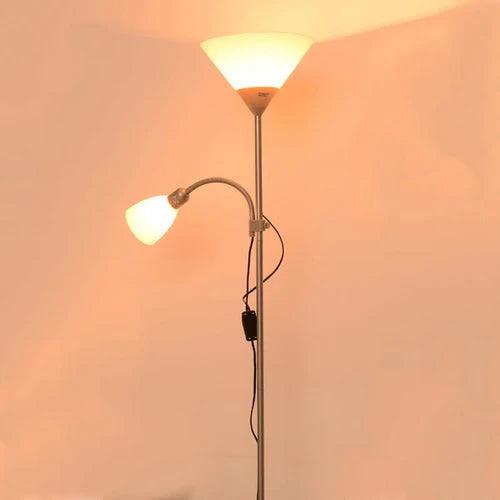 Modern White Dual Light Upright Plug-In Floor Lamp for Living Room, Bedroom & Office - Adjustable Brightness Reading Light with On/Off Switch
