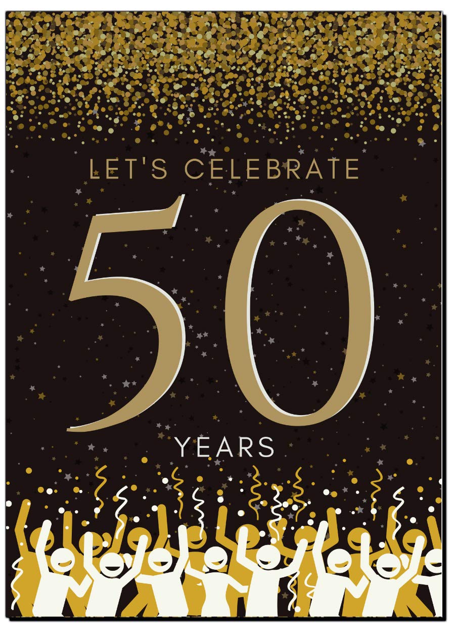 Elcer 50th Birthday Party Invitations - Elegant Black & Gold Confetti Design - 20 Count with Envelopes - Fill-in Style for Anniversary Celebrations - Perfect for Milestone Birthday Parties, Retirement Celebrations & Golden Jubilee Events