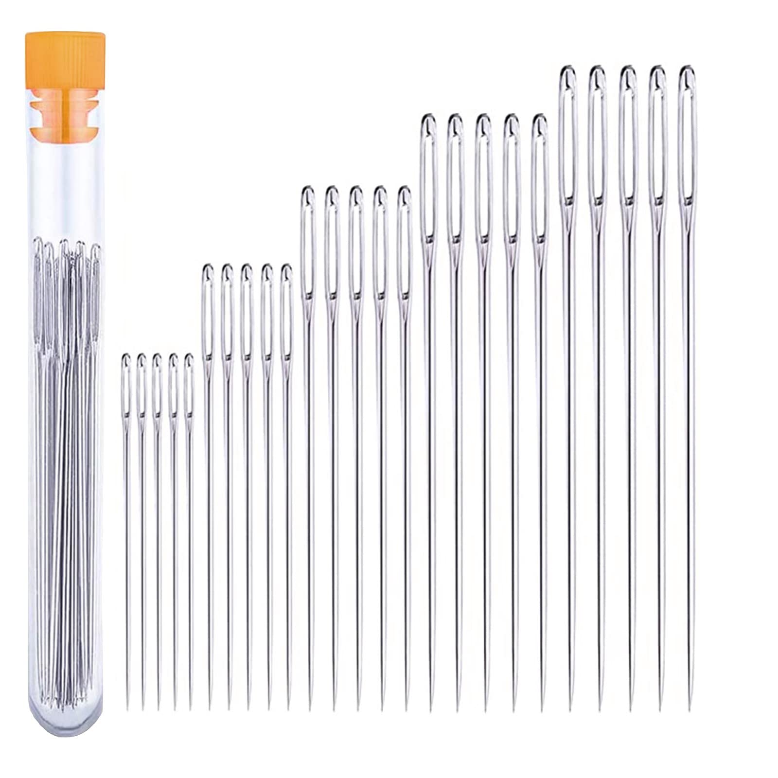 Large Eye Hand Sewing Needles for Stitching & Crafting - 50-Pack with Clear Storage Tube - Perfect for Quilting, Embroidery, and DIY Fabric Projects