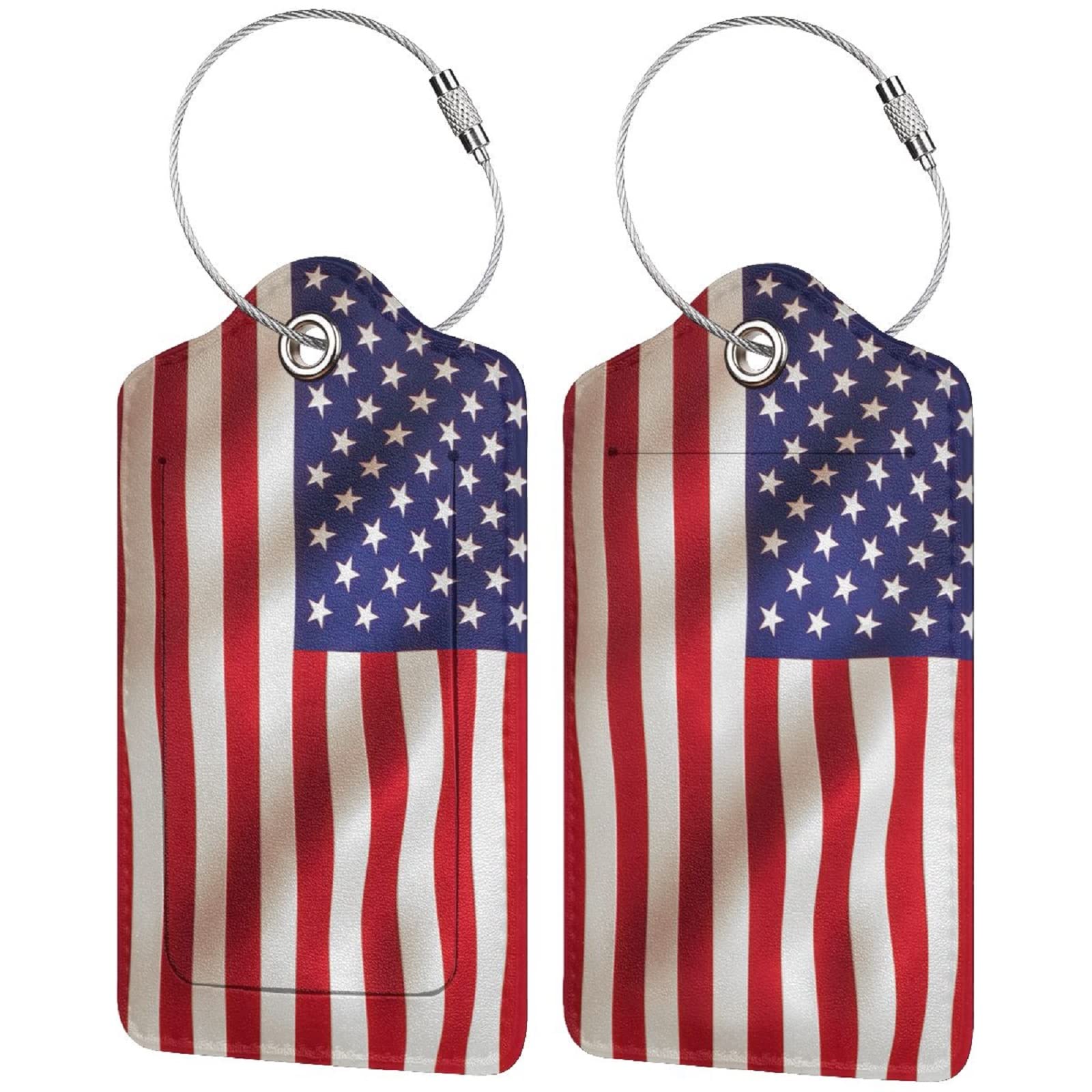 Patriotic Leather Luggage Tags for Suitcases & Backpacks - 2 Pack Personalized Travel ID Tags with Privacy Cover for Men, Women & Kids - Perfect for Airports, Cruises & Business Trips