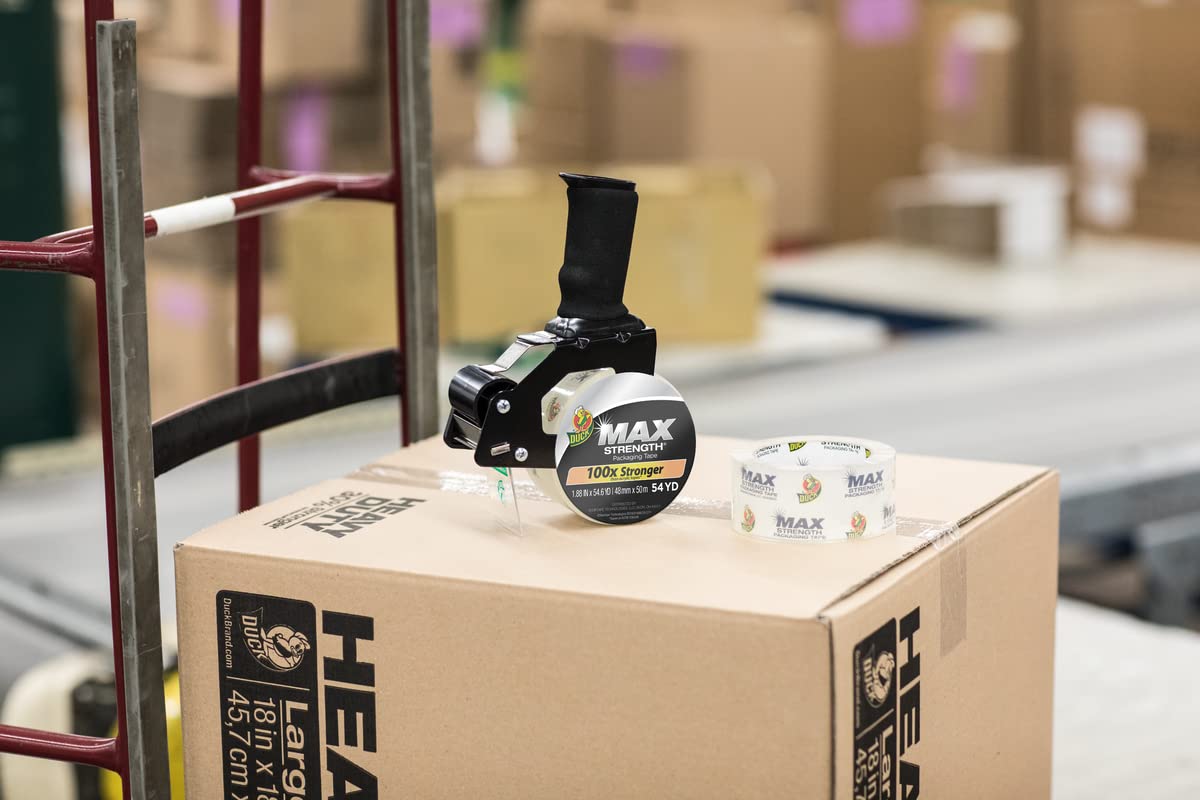 Duck Max Strength Clear Packing Tape Refills - 12 Rolls Heavy Duty Shipping Tape for Boxes, Moving & Storage, 1.88 Inch x 54.6 Yards, Industrial Strength Adhesive (287734) - Perfect for Home Office, Warehouse & E-commerce Packaging