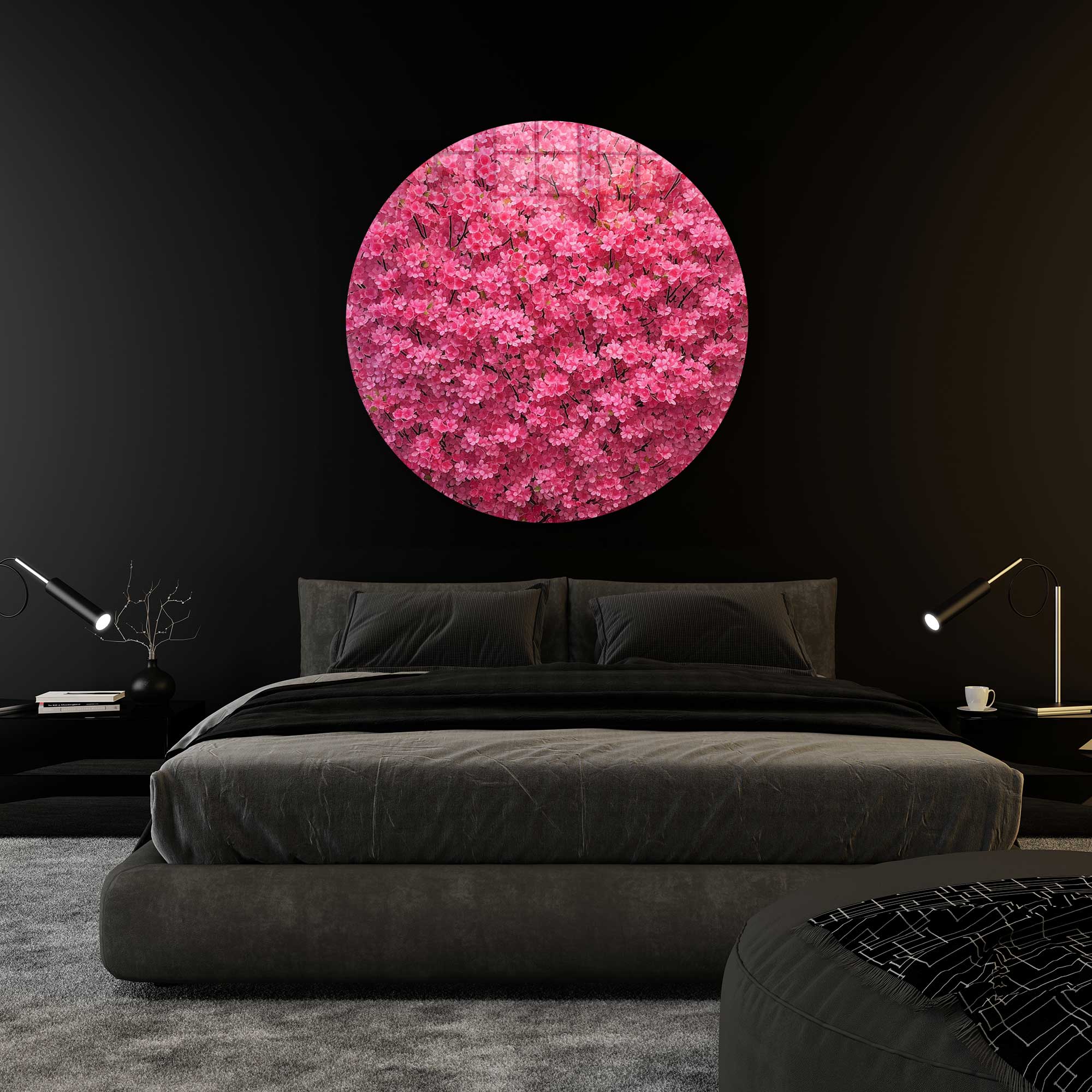 Pinky Tree Rounded Glass Wall Art - Modern Home Decor for Living Room, Bedroom & Office - Shatterproof & Stylish
