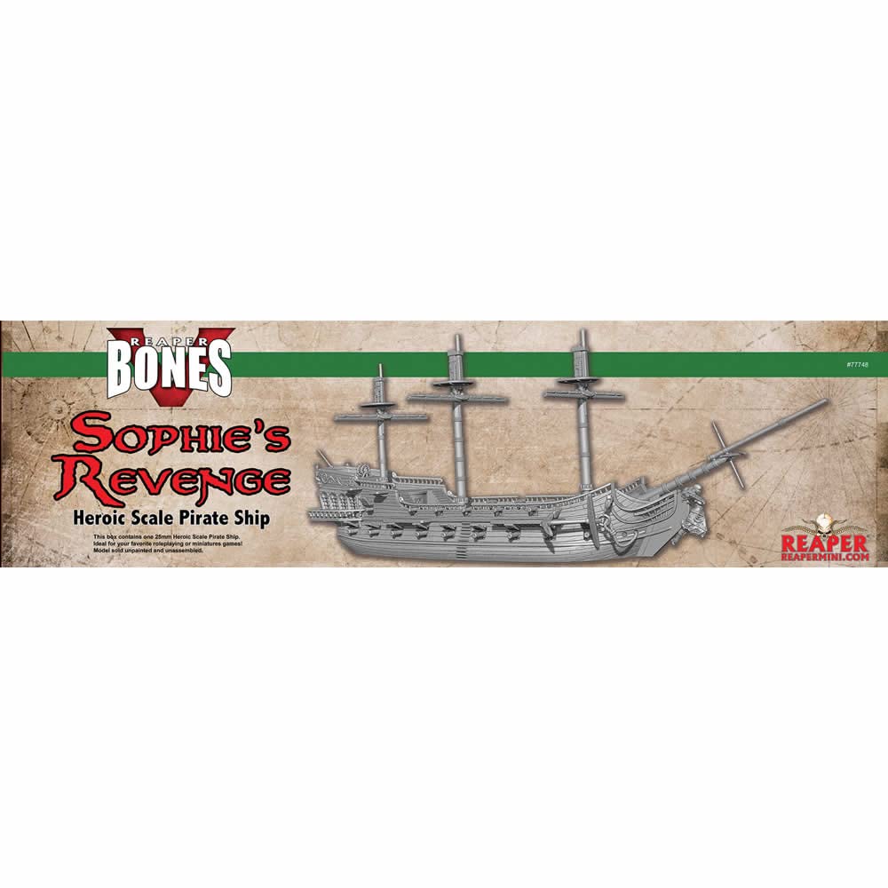 Sophie's Revenge Pirate Ship Miniature - 25mm Heroic Scale Figure - Dark Heaven Bones Reaper Miniatures - 16 Inch Collectible Model - Perfect for Tabletop RPG, D&D, War Gaming and Display