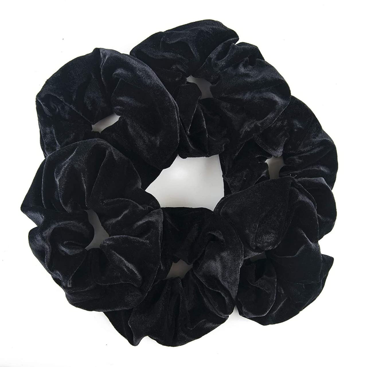 Black Velvet Hair Scrunchies for Women & Girls - Set of 6 Hair Accessories for Ponytails, Buns & Everyday Styling - Soft & Stylish Hair Bands for Work, School & Casual Wear