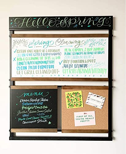 1Thrive Sarah Home Planning & Organizing System - Large Whiteboard, Chalkboard & Cork Board Combo with Liquid Chalk Markers | Perfect for Home Office, Kitchen, Classroom & Family Organization