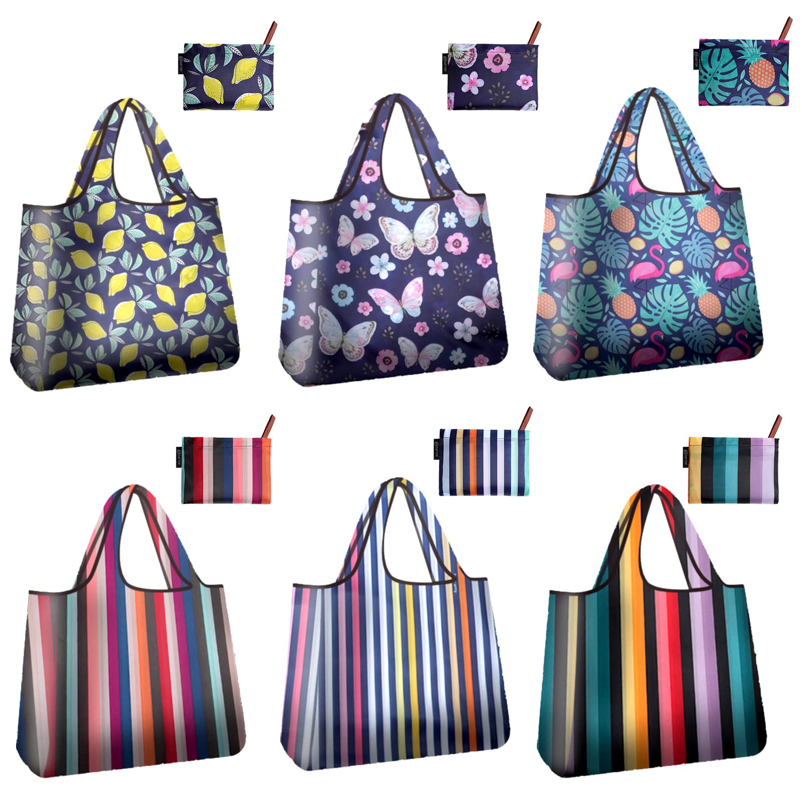 MYDAYTIN Washable Reusable Shopping Bags - 6 Pack Heavy Duty Grocery Bags (60LBS Capacity) with Storage Pouch, XX-Large Eco-Friendly Kitchen Bags for Groceries, Laundry, Travel & Storage - Perfect Gift for Home & Outdoor Use