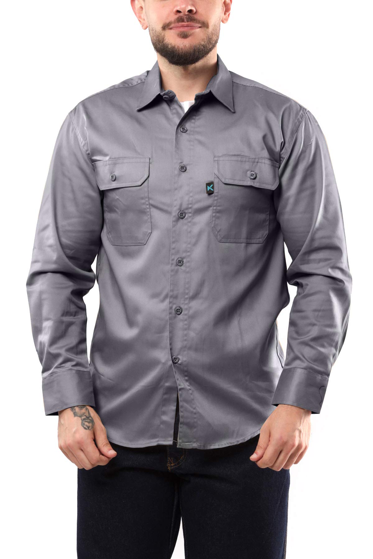 Kolossus Men's Lightweight Cotton Blend Long Sleeve Work Shirt with Pockets - Durable & Comfortable for Construction, Outdoor Jobs & Casual Wear