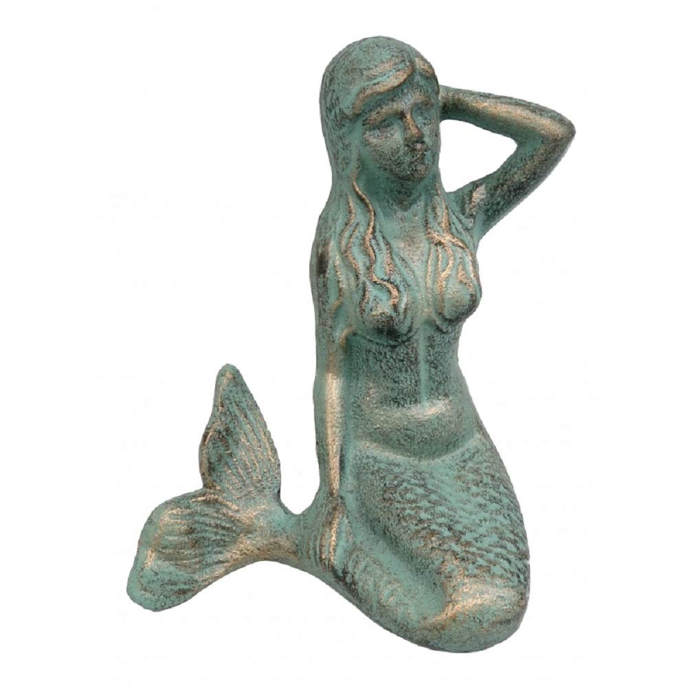 Nautical Cast Iron Mermaid Sitting Figurine - Rustic Garden Sculpture for Outdoor Decor, Patio, Yard & Coastal Themed Landscaping