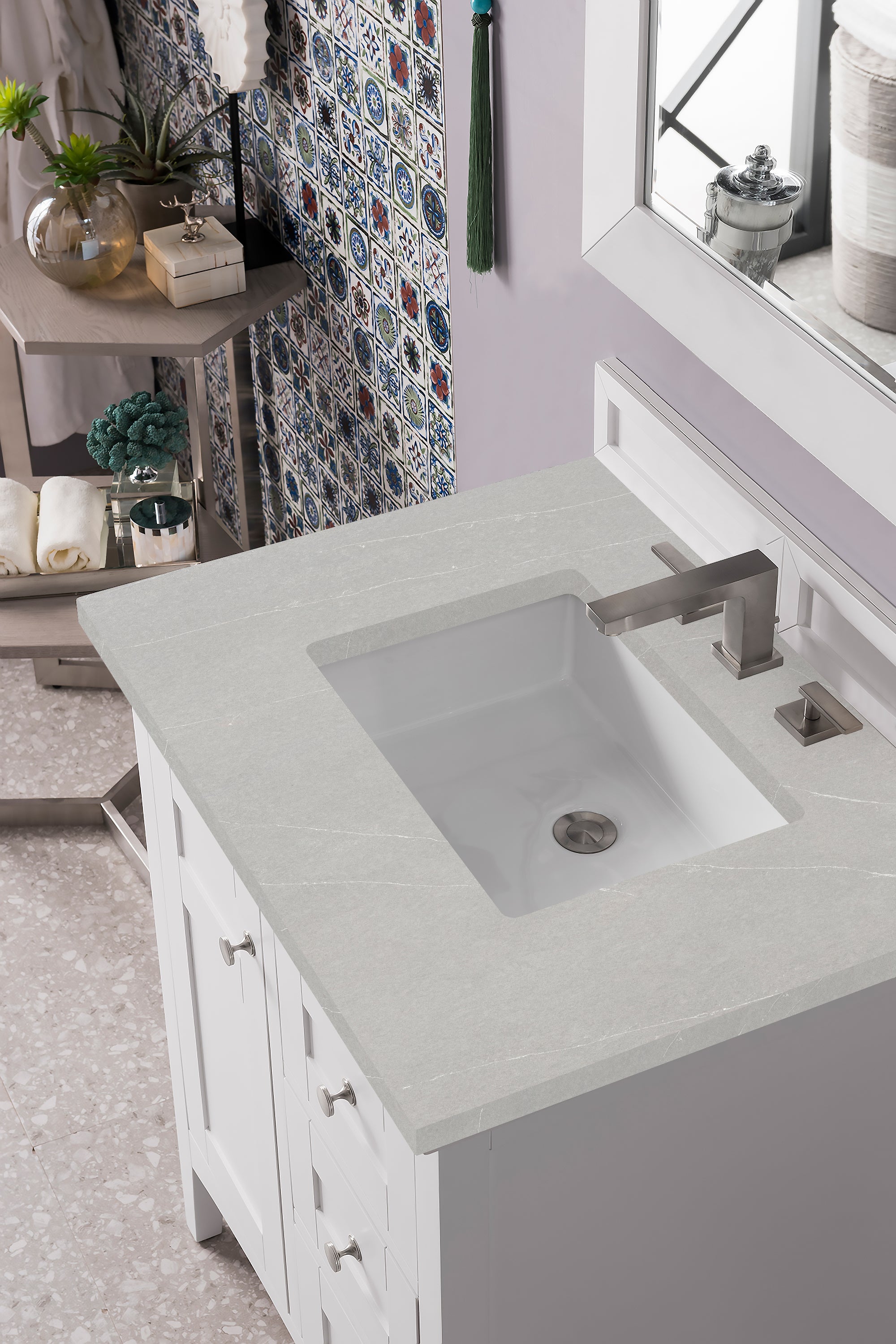 Palisades 30 Inch Single Bathroom Vanity with 3CM Eternal Serena Quartz Top in Bright White - Perfect for Modern Master Bathrooms & Powder Rooms