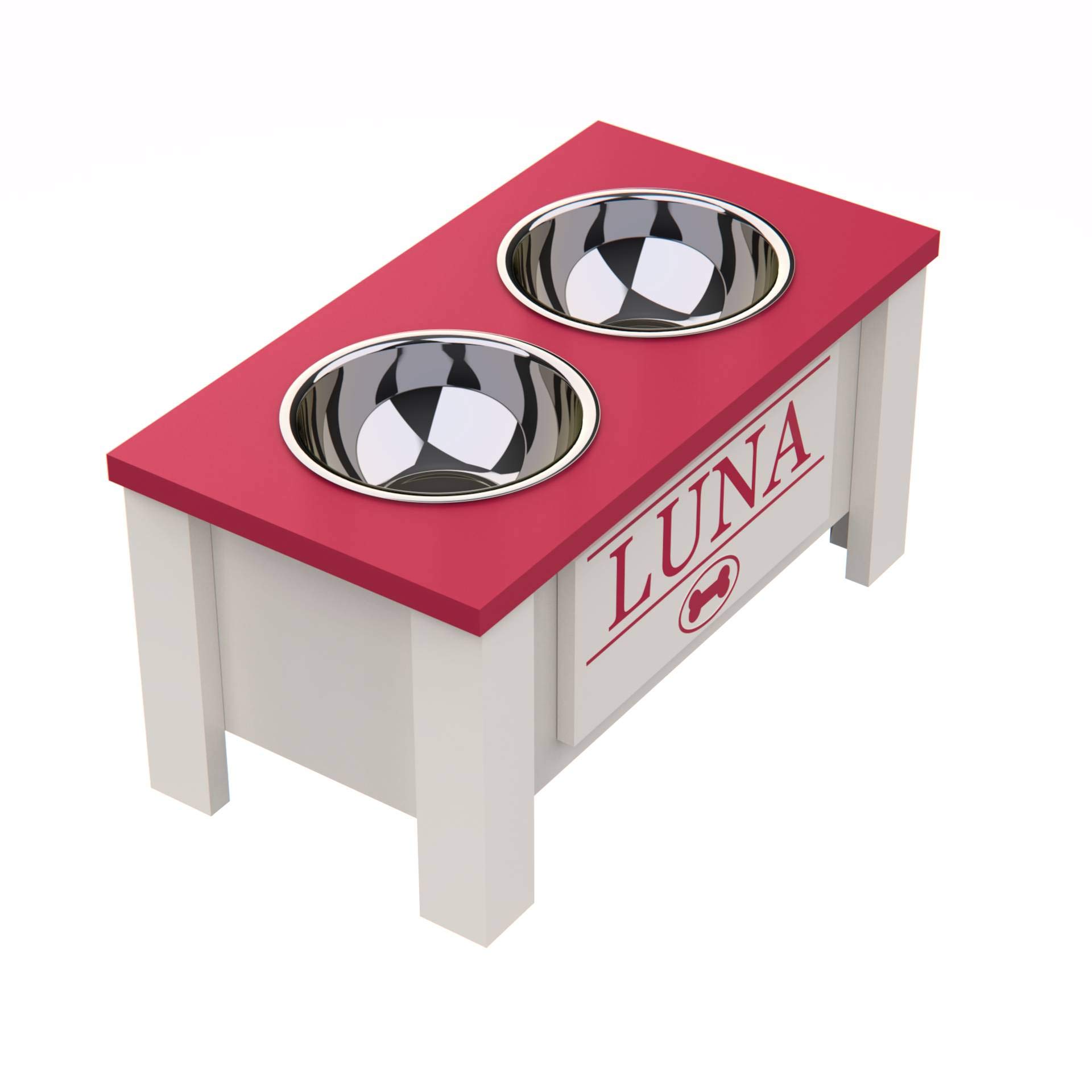 Personalized Elevated Dog Bowl Stand for Large, Medium, Small & X-Small Dogs - Stainless Steel Food & Water Bowls with Internal Storage - Raised Pet Dish for Better Digestion & Comfort (Medium, Magenta) - Perfect for Kitchen, Living Room or Outdoor Use