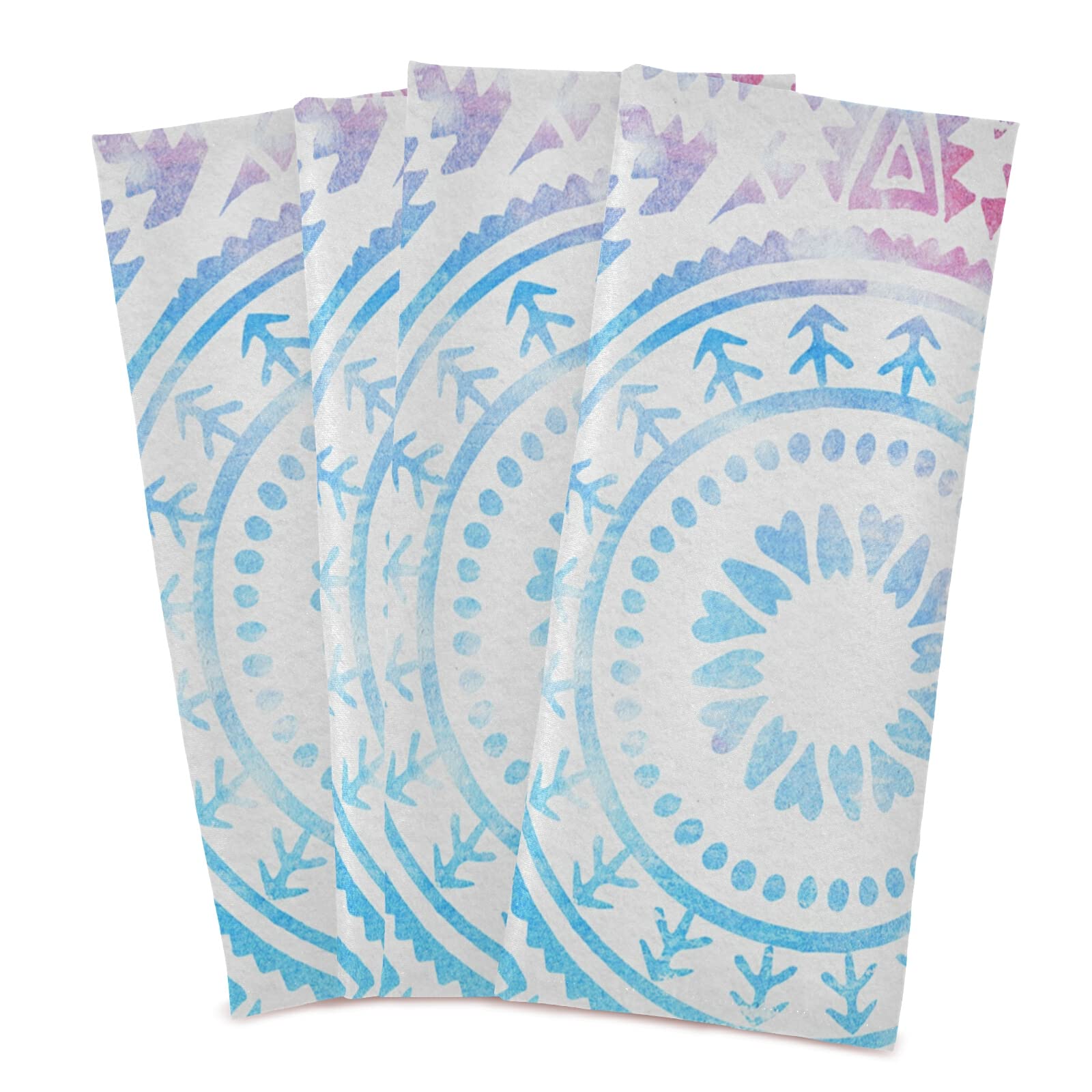 Galaxy Mandala Turquoise Set of 6 Polyester Kitchen Dish Towels - Hemmed Waffle Weave Dishcloths & Hand Bar Tea Towels with Hanging Loop for Dish Drying, Counter Cleaning & Kitchen Decor