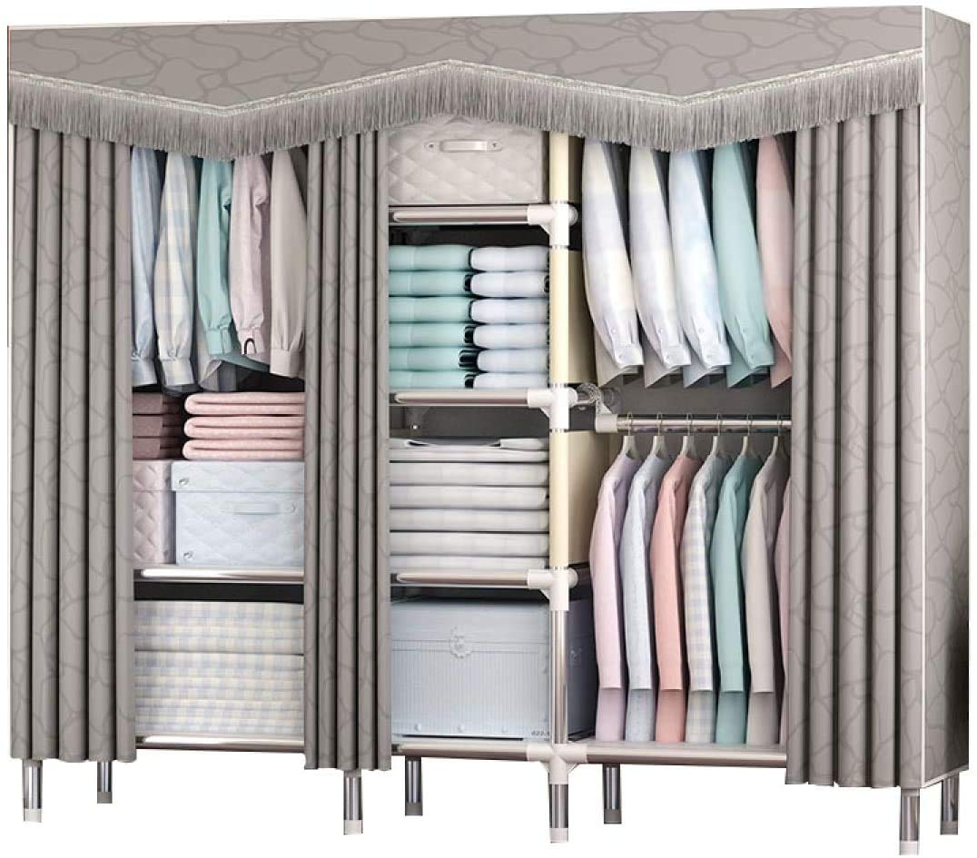 ZZF Heavy-Duty Steel Pipe Wardrobe Closet Organizer - Extra Sturdy Portable Storage for Bedroom (Grey, 203x45x172cm/80x18x68in) - Perfect for Small Spaces, Dorm Rooms & Apartment Organization