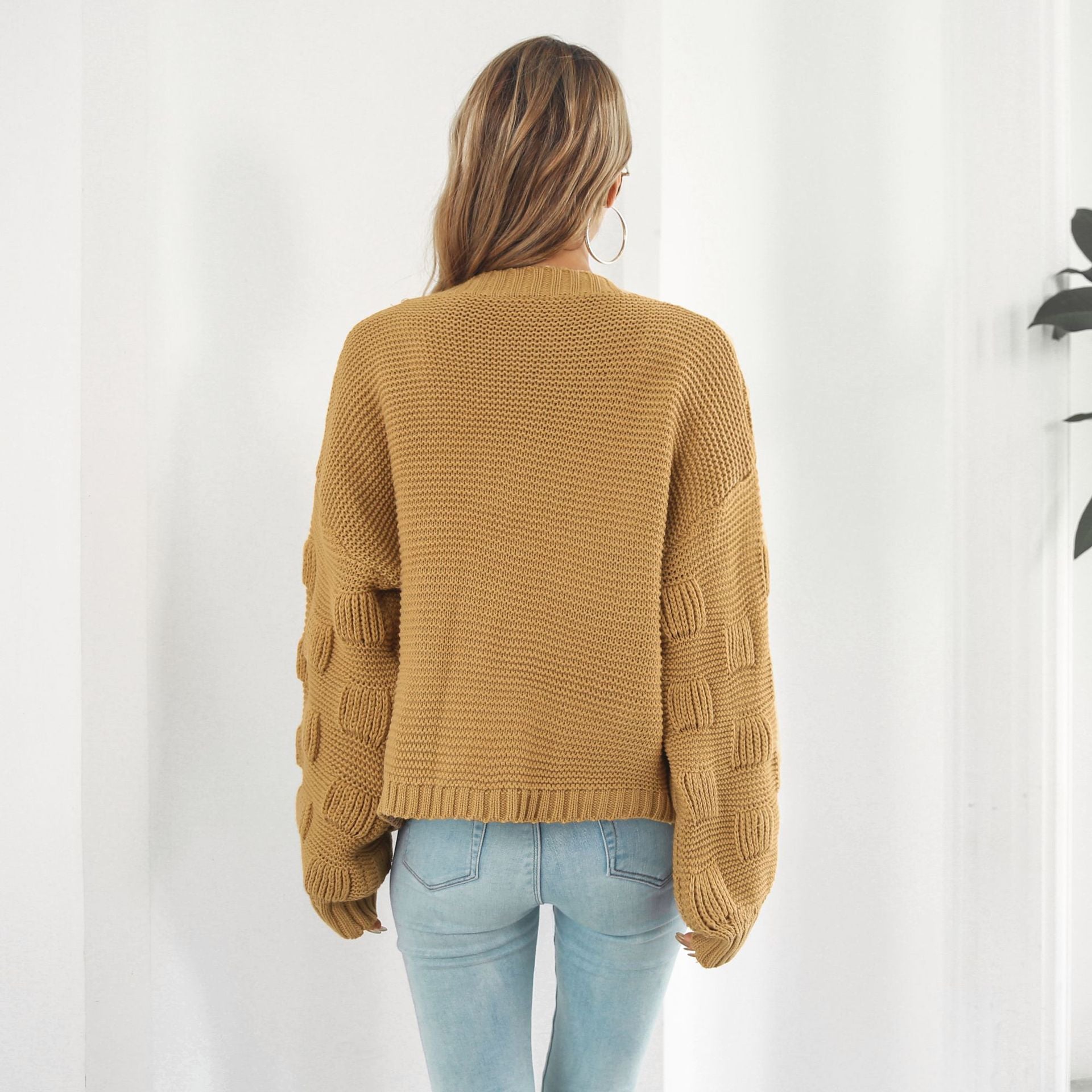 Women's Chunky Knit Puff Sleeve Cardigan Sweater - Cozy Front Button Knitwear Coat for Fall & Winter Layering