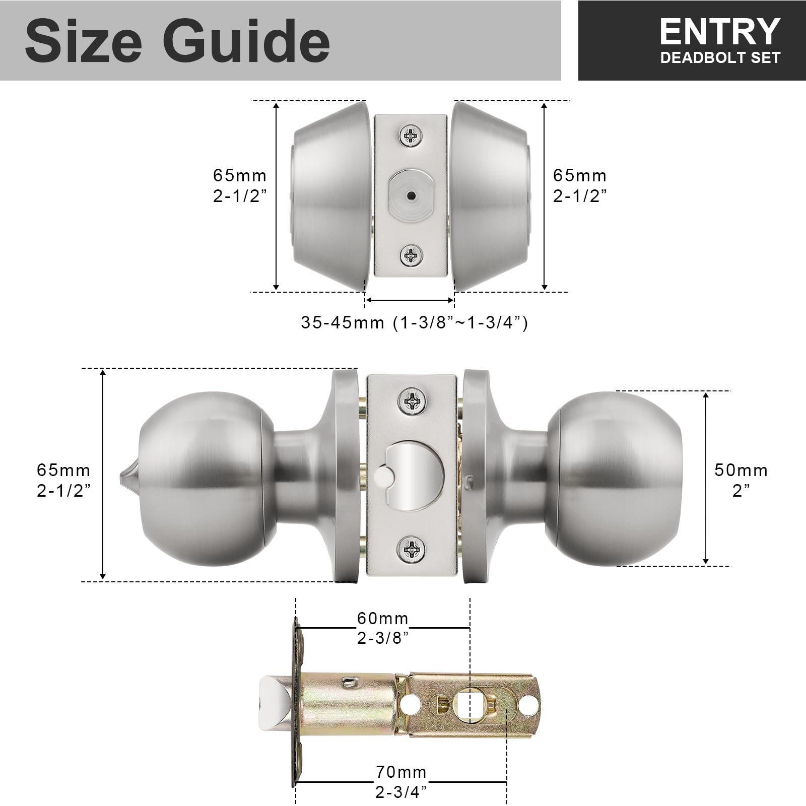 5 Pack Keyed Alike Entry Door Knobs & Deadbolt Lock Set - Satin Nickel Finish, Double Cylinder Security, Round Style Knob for Home & Office Doors | Ideal for Front Door, Bedroom, Bathroom & Interior Doors