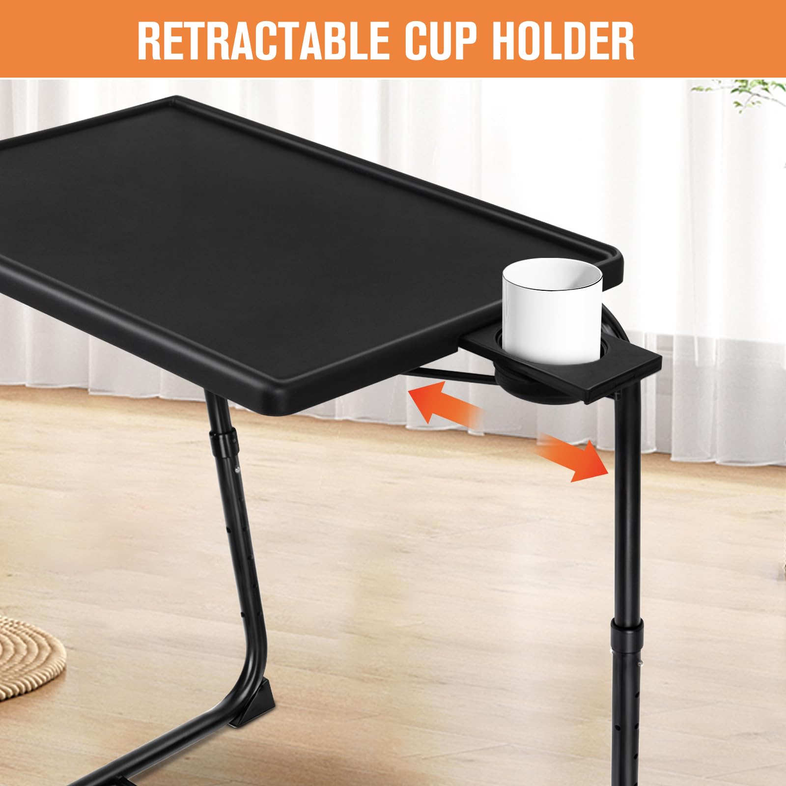 Adjustable TV Tray Table Set of 2 - 3 Angle Tilt & 6 Height Positions, Foldable Bedside Table with Cup Holder for Eating, Working, Reading in Living Room, Bedroom or Office - Perfect for Couch, Sofa & Home Use
