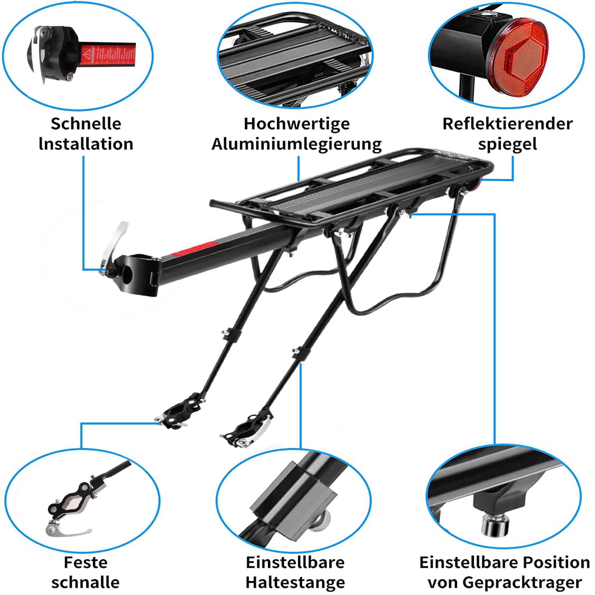 Adjustable Quick Release Bike Rear Rack - 110 Lbs Capacity Bicycle Cargo Carrier with Elastic Straps & Safety Reflector | Perfect for Commuting, Grocery Shopping & Outdoor Adventures