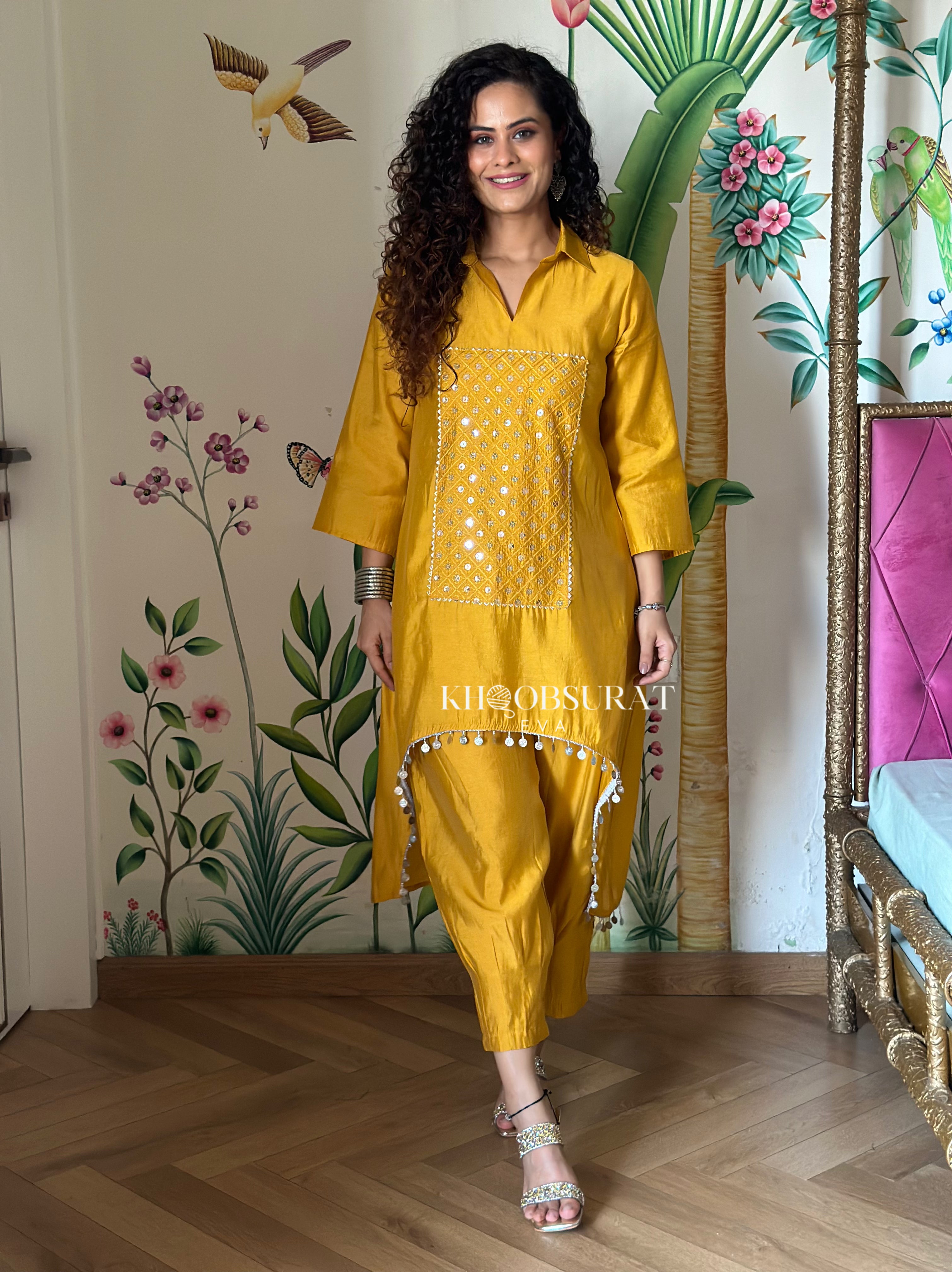 Marigold Yellow Embroidered Kurta Set for Women | Traditional Indian Ethnic Wear | Perfect for Festivals, Weddings & Casual Outings