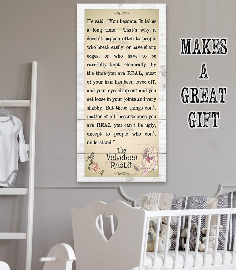 The Velveteen Rabbit Wood Style 24x48 Vertical Stretched Canvas Art - Extra Large Literary Book Wall Decor for Nursery & Playroom | Inspiring Quote for Book Lovers | Perfect for Kids' Rooms, Reading Nooks & Gift Ideas