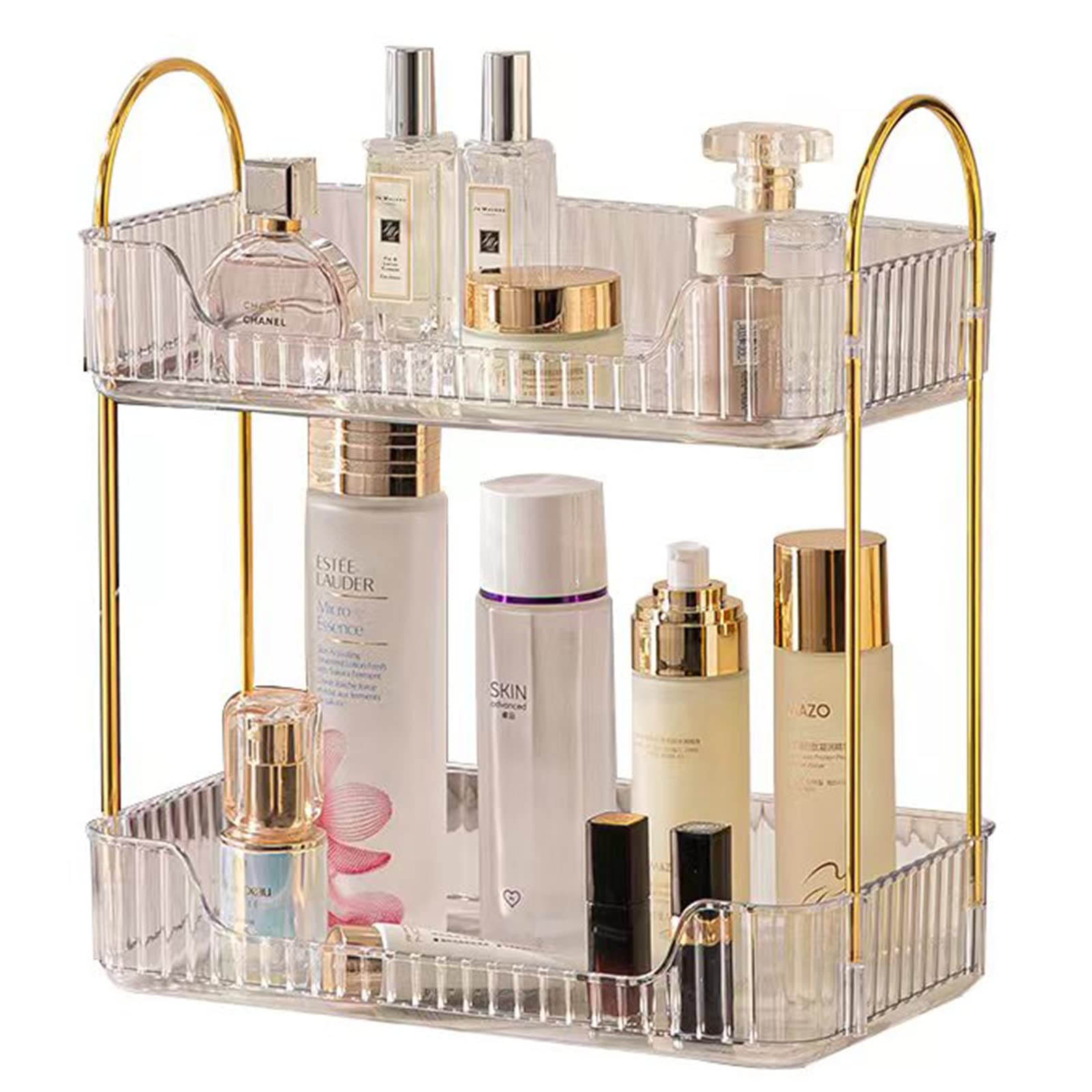 2-Tier Clear Bathroom Counter Organizer - Cosmetic & Skincare Shelf, Makeup & Perfume Vanity Tray, Spice Rack for Kitchen - Perfect for Dresser, Countertop & Bathroom Storage Organization