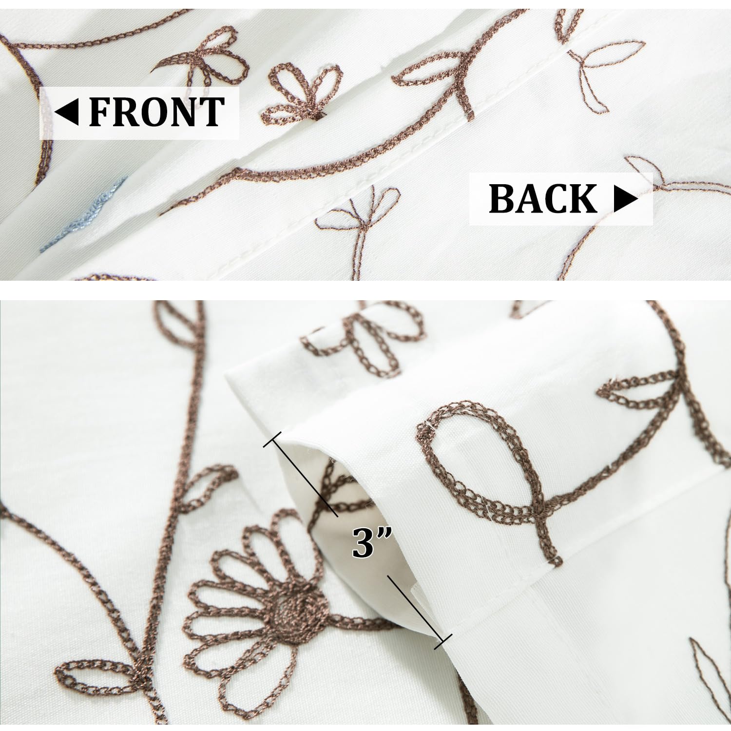 VOGOL 24 Inch Blue Floral Embroidered Kitchen Half Curtains - Farmhouse Modern Short Window Curtains with Rod Pocket (Set of 2, 30x24 Inches) - Perfect for Small Windows, Kitchen Decor, and Cozy Farmhouse Style