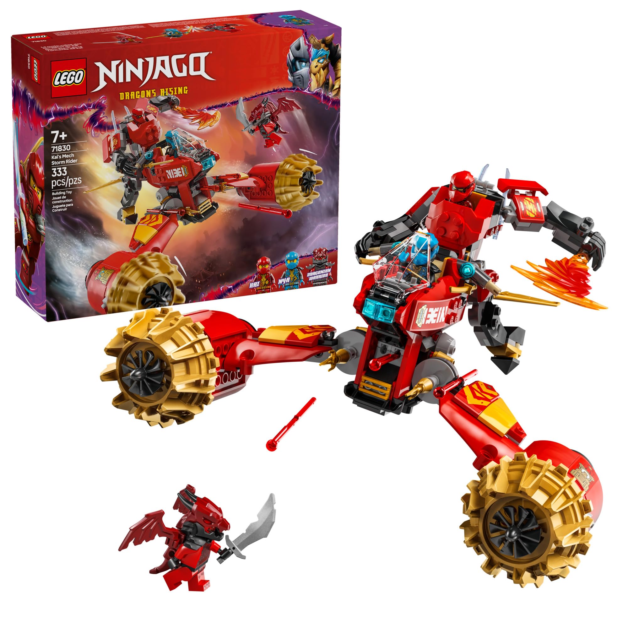 LEGO NINJAGO Kai's Mech Storm Rider Building Set with 3 Minifigures - Ninja Action Figure Toy for Kids Ages 7+ - Perfect Gift for Birthday & Pretend Play - Great for Creative Play, STEM Learning & Collectors (Set 71830)