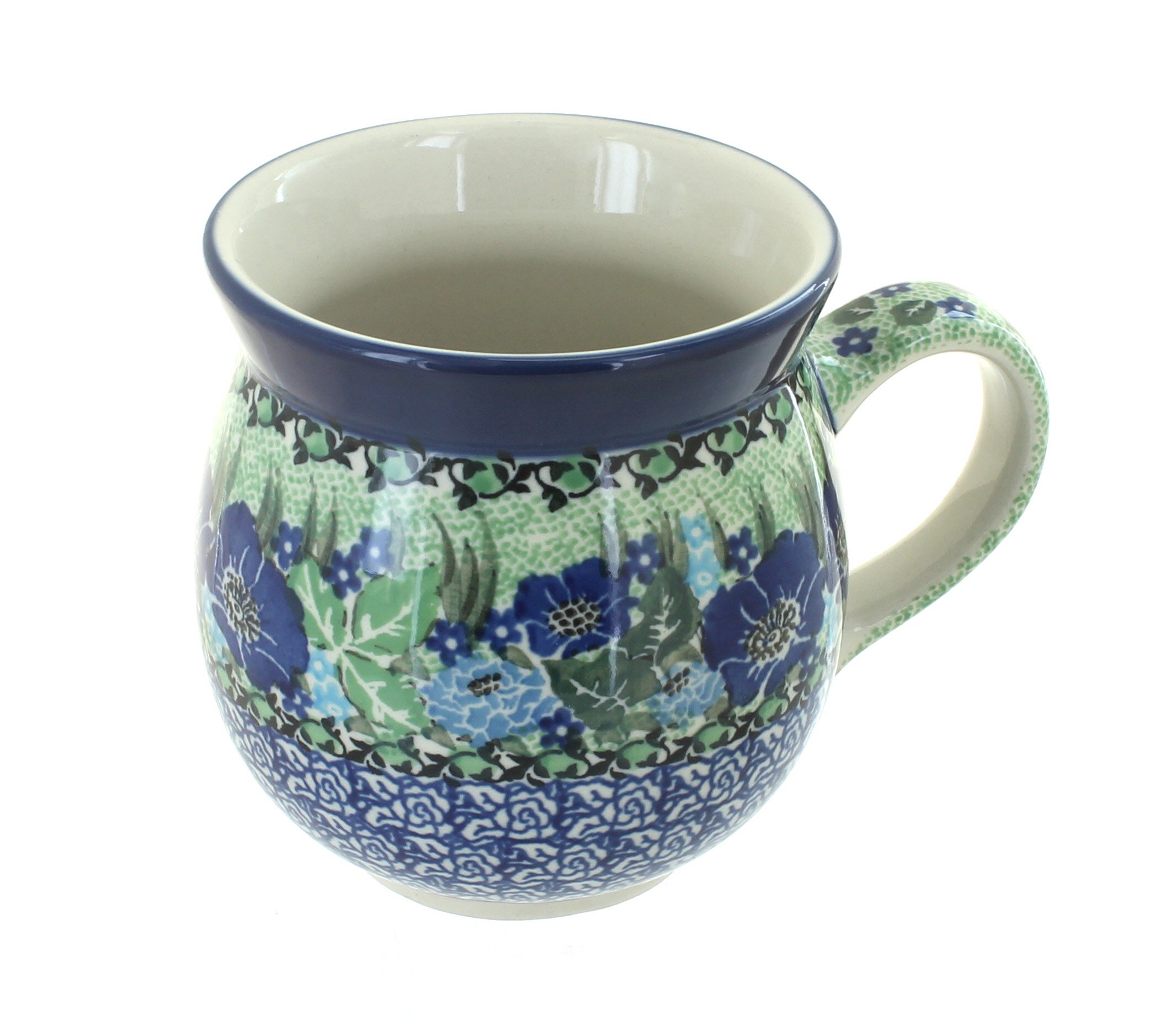 Blue Rose Polish Pottery Sapphire Fields Bubble Mug - Handmade Ceramic Coffee Cup with Unique Floral Design - Perfect for Tea, Coffee, or Hot Chocolate at Home or Office