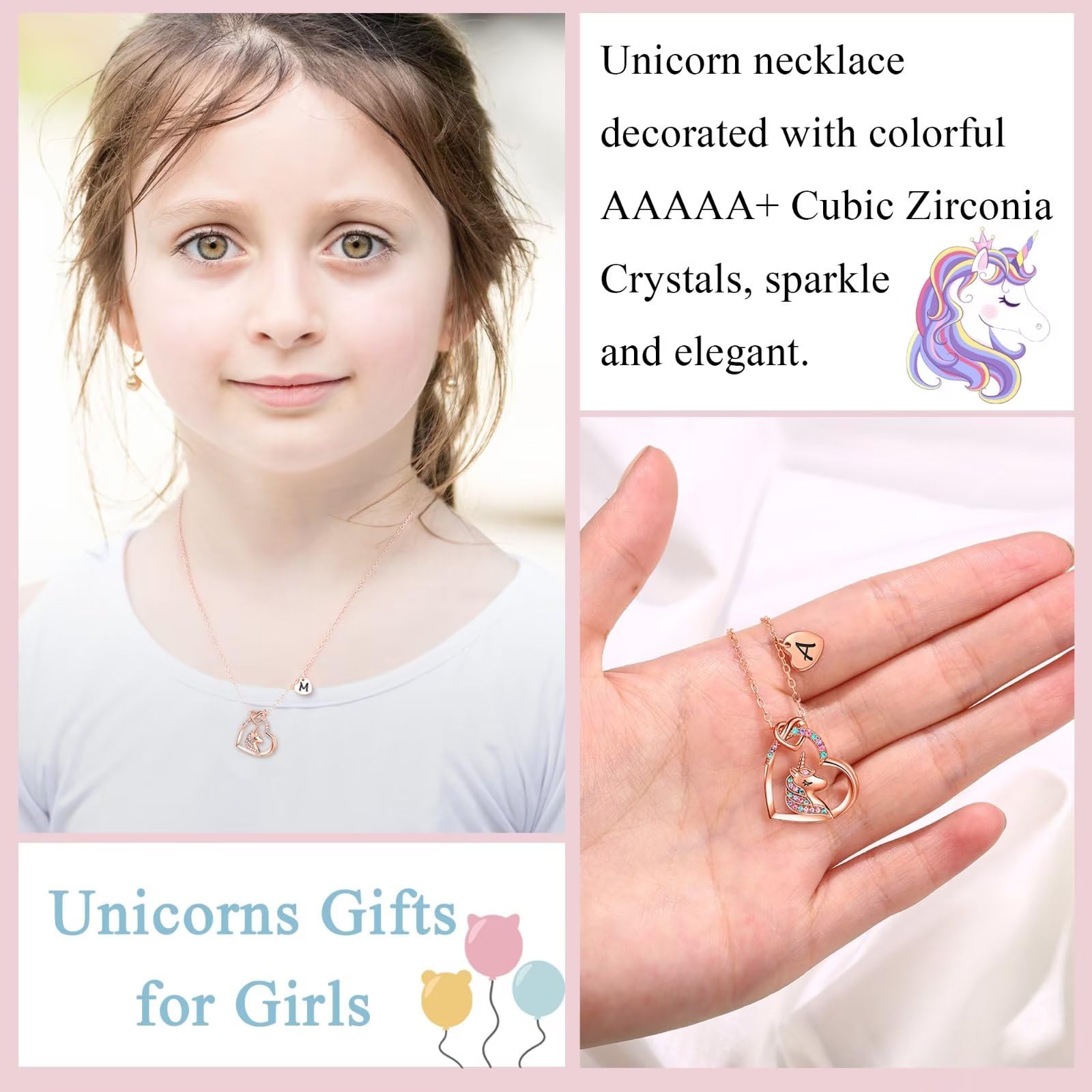 STORUP Unicorn Necklace for Girls - Personalized Heart Initial Pendant Jewelry, Perfect Birthday Gift for Kids & Teens | Great for Birthdays, Christmas & Special Occasions