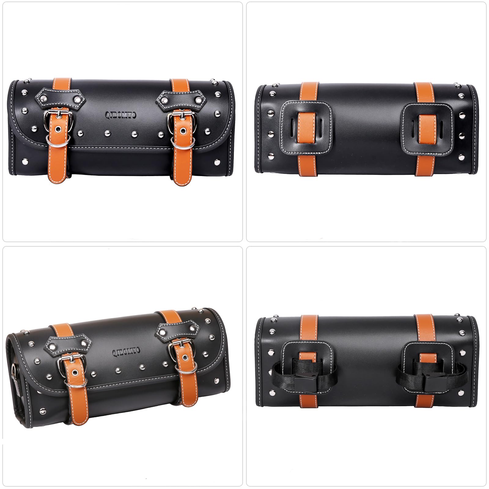 **Universal Motorcycle PVC Leather Tool Bag - Waterproof Fork & Handlebar Storage Bag with 2 Straps for Bikes, Cruisers & ATVs (Black) - Perfect for Road Trips, Camping & Daily Commute**