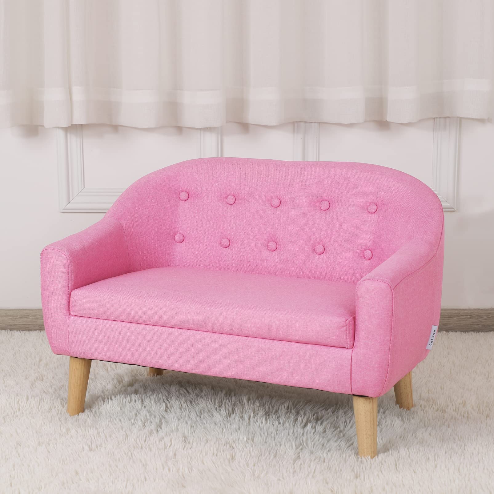 **Gifun Kids Sofa Chair - 30 Inch Pink 2-Seater Upholstered Couch with Linen Fabric & Wooden Frame for Boys & Girls - Perfect for Playroom, Nursery, or Bedroom**