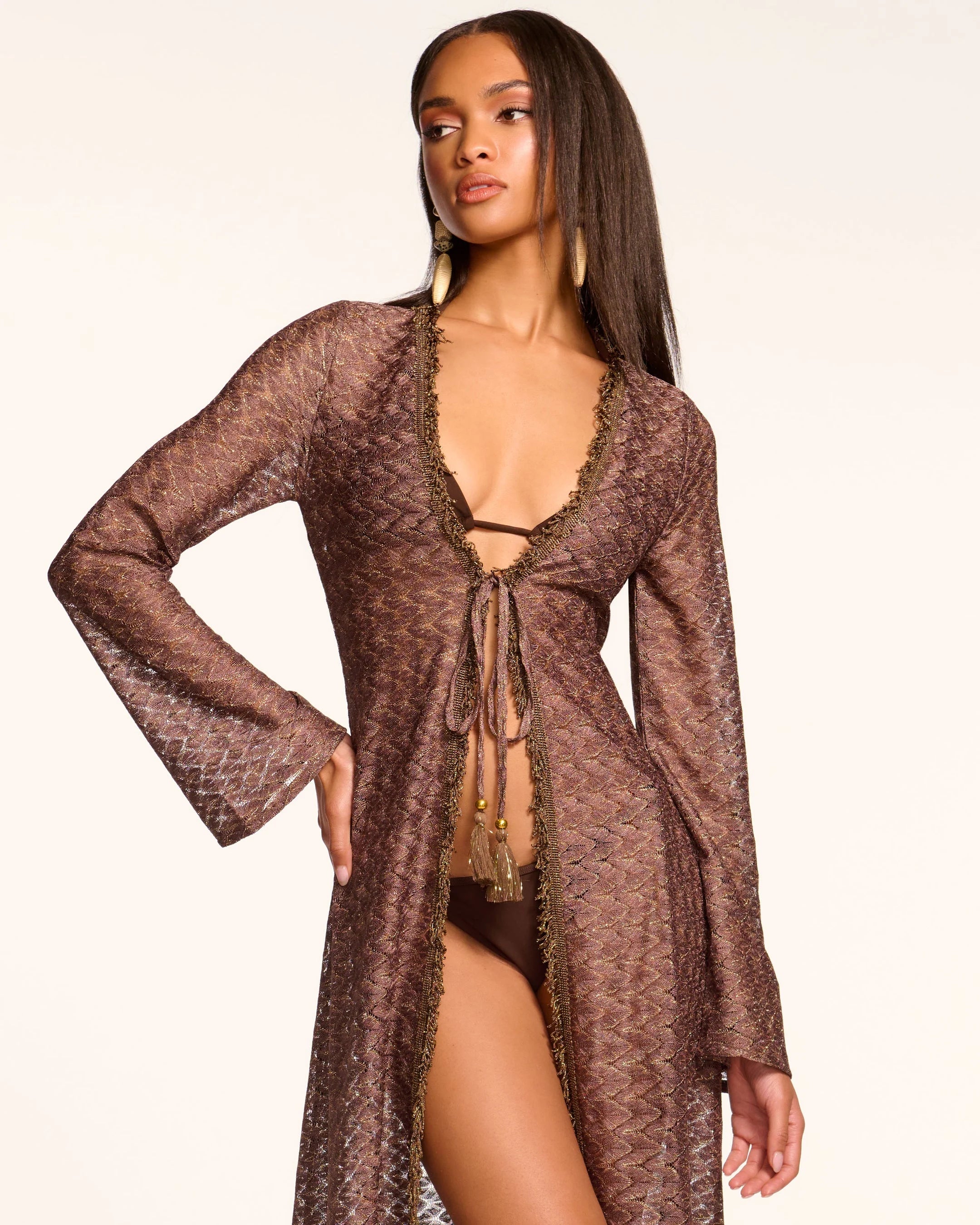 Fatima Zig Zag Coverup Dress in Bronze - Stylish Beachwear for Summer Vacations & Poolside Relaxation