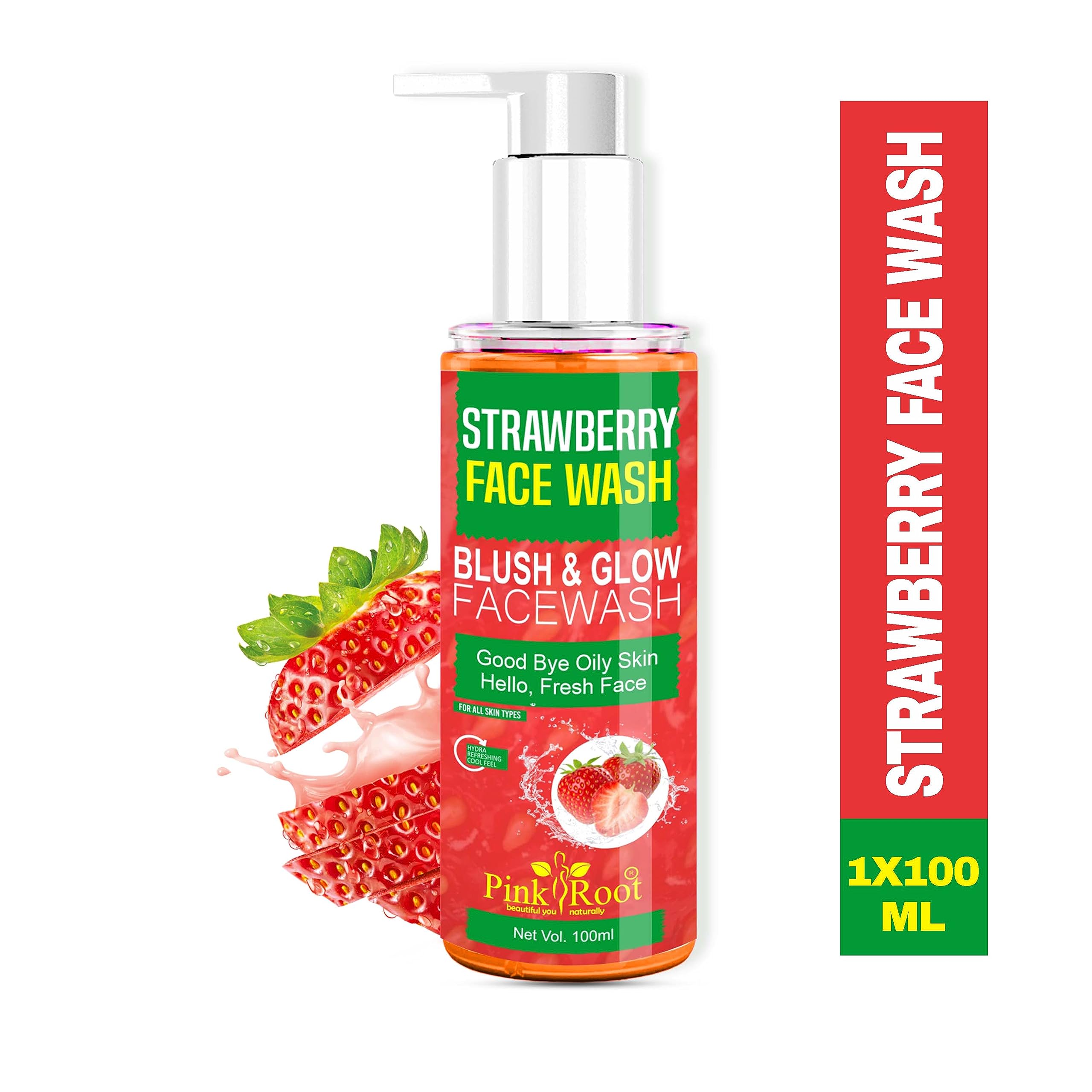 Pink Root Strawberry Face Wash 100ml & Green Tea Night Gel 100ml - Brightening & Hydrating Skincare Set for Glowing Skin - Perfect for Daily Cleansing & Overnight Repair