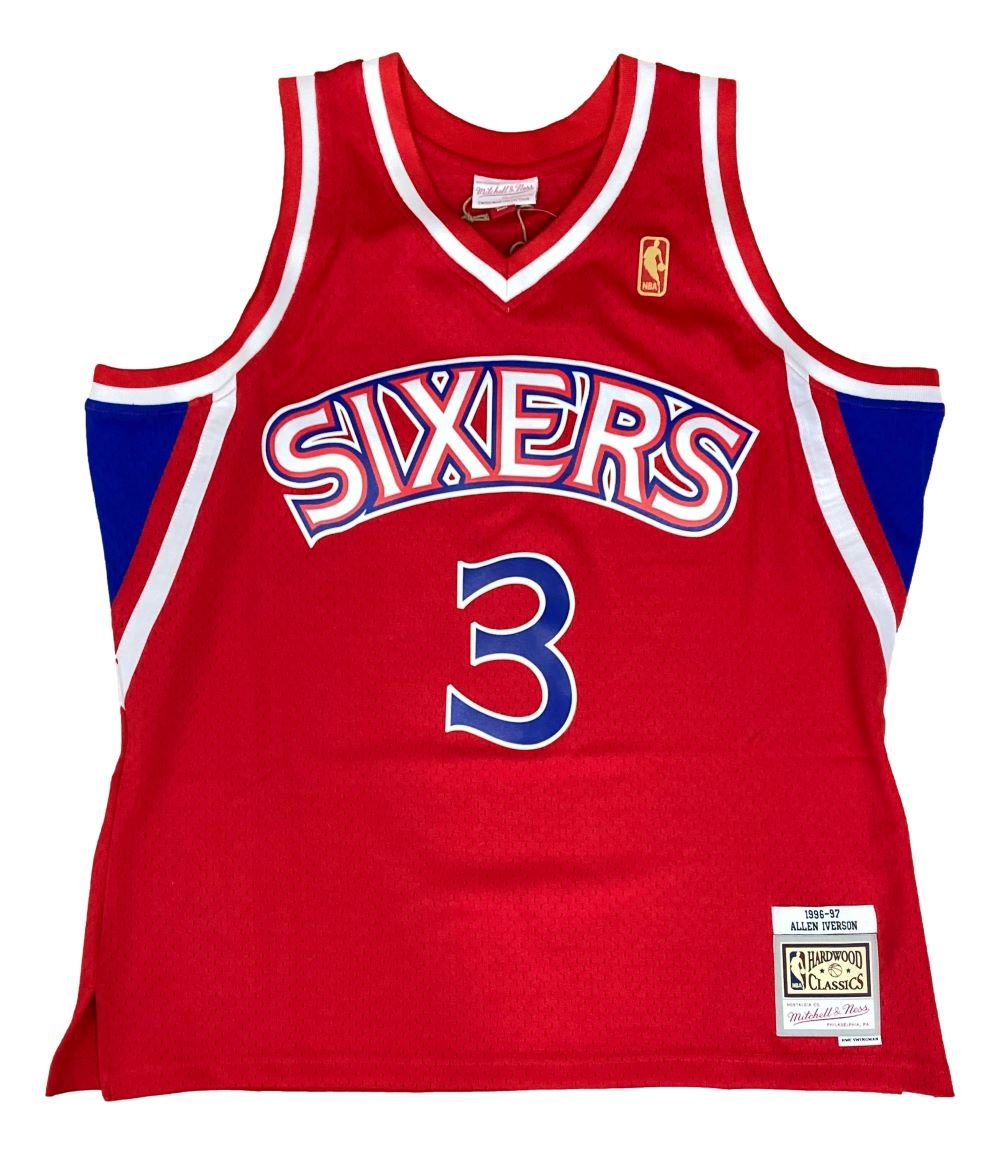 Authentic Allen Iverson Signed Philadelphia 76ers 1996-97 Red Mitchell & Ness Hardwood Classics Swingman Jersey - Perfect for NBA Memorabilia Collectors and 76ers Fans Display