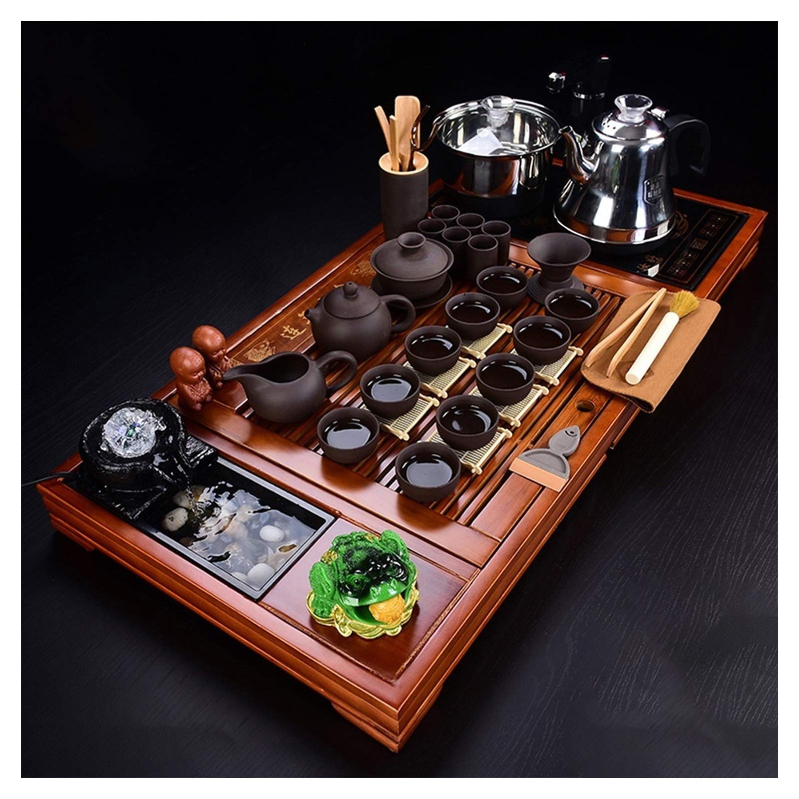 Premium Chinese Porcelain Kung Fu Tea Tray Set - Automatic Water Heater with Tea Cups & Bowls - Complete Tea Ceremony Kit for Home & Office Use - Perfect for Traditional Tea Brewing, Meditation & Relaxation (Color: A)