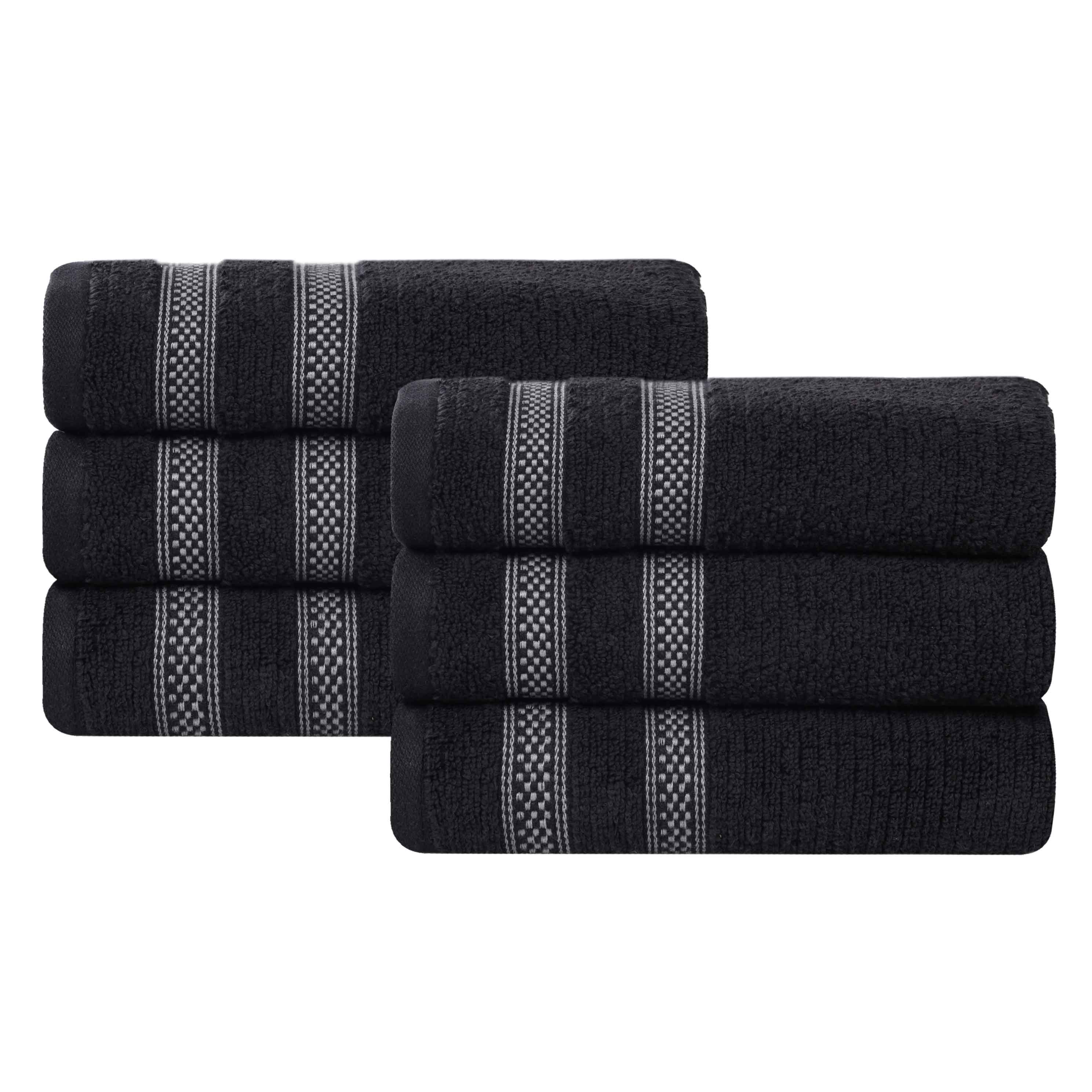 Premium 6-Pack Zero Twist Cotton Ribbed Geometric Border Plush Hand Towels - Ultra Soft & Absorbent for Bathroom, Kitchen, and Guest Use
