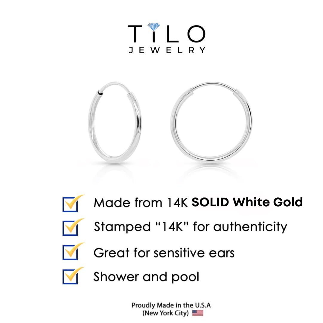 14K Gold Thin Endless Hoop Earrings Set - 2 or 3 Pairs (White/Yellow Gold) | Dainty Everyday Studs for Women | Perfect for Work, Date Night & Gift Giving