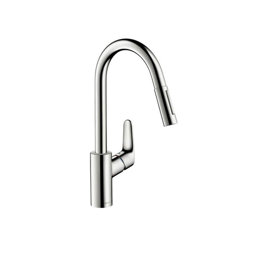 Hansgrohe 04505000 Focus High Arc Pull-Down Kitchen Faucet with 1.75 GPM Flow Rate in Chrome Finish - Perfect for Modern Kitchens and Easy Dishwashing