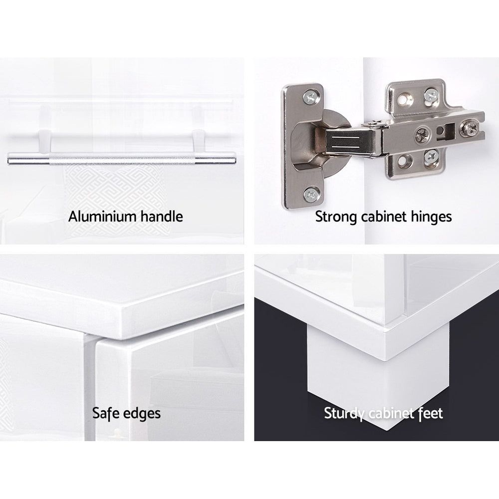 Modern High Gloss Sideboard Storage Cabinet - White Wooden Buffet Cupboard for Dining Room & Living Room Organization