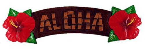 Hand Carved & Painted Wooden Aloha Hibiscus Sign - Hawaiian Wall Decor for Home, Office, or Beach House - Perfect for Tropical Themed Rooms, Luau Parties & Island Style Gifts
