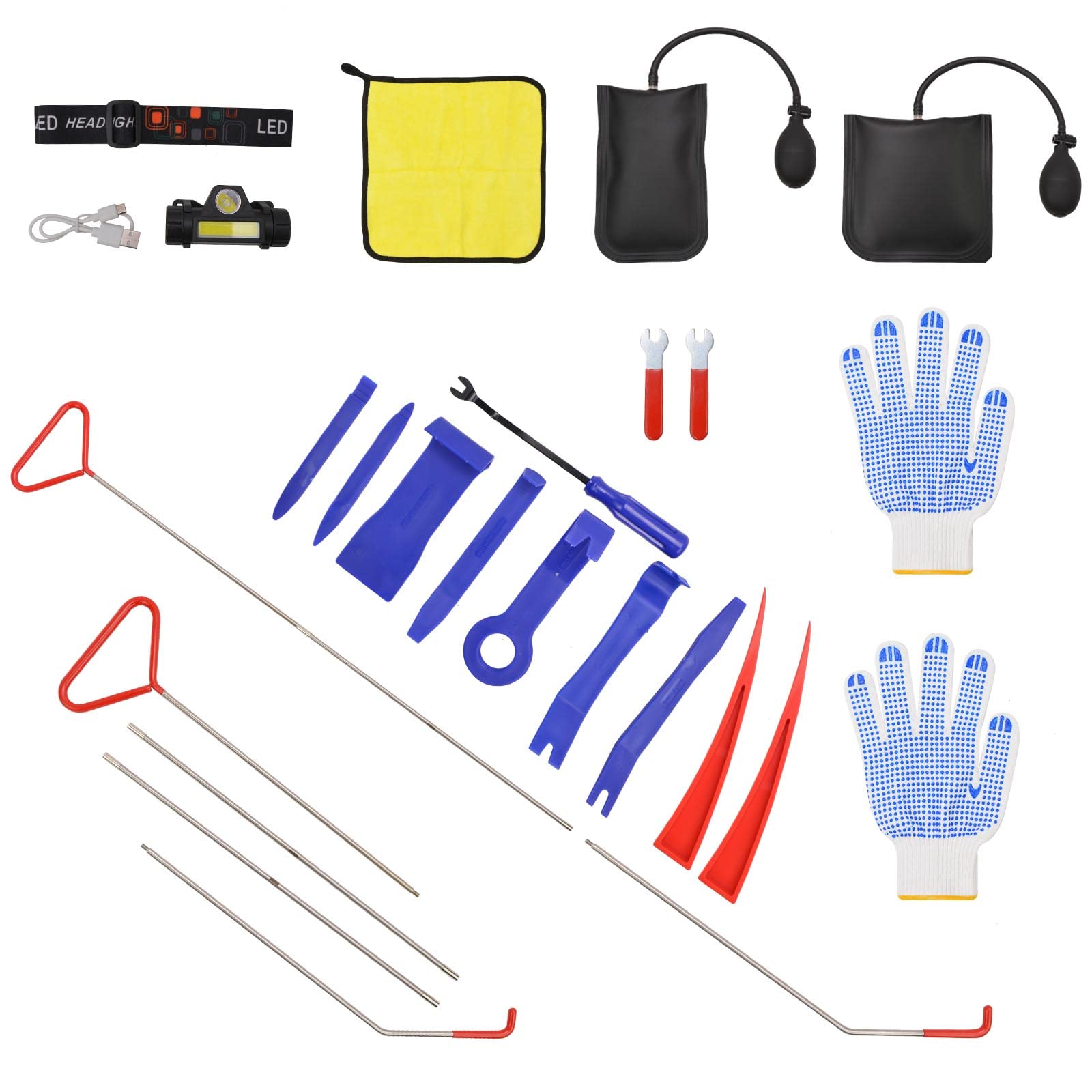 YOMTOVM 21PCS Automotive Tool Kit - Car Door Unlock Tools with Long Reach Grabber, Non-Marring Wedges & Air Wedge Pump for Auto Repair, Lockout Emergencies & Trim Removal | Professional Mechanic Tools for Vehicle Maintenance & Emergency Situations