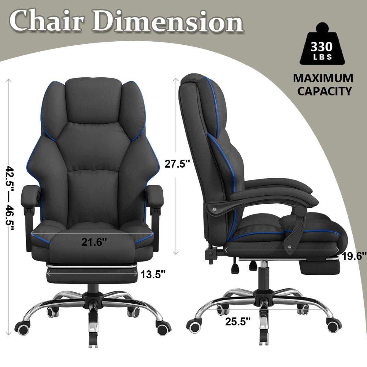 Ergonomic Reclining Office Chair with Footrest - High Back Executive Desk Chair for Gaming & Work, Comfortable Leather Computer Chair with Wheels - Perfect for Home Office, Gaming Setup & Workspaces