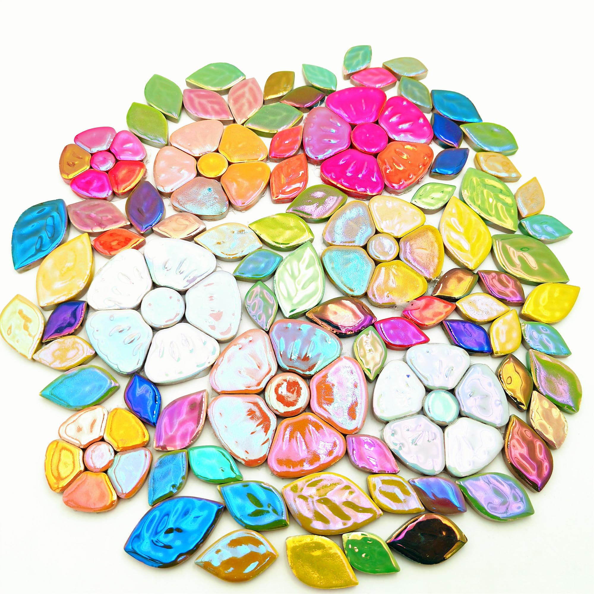 500g/1.1lb Iridescent Ceramic Mosaic Tiles - Random Color Flower & Leaf Design for DIY Crafts, Home Decor, Vase & Pot Embellishment | Perfect for Mosaic Art Projects, Wall Decor, and Handmade Gifts