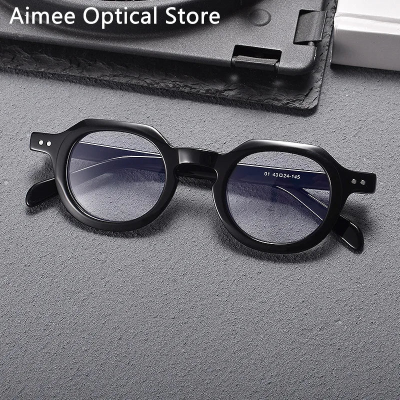 Stylish Aimee Unisex Full Rim Flat Top Oval Acetate Eyeglasses 10472 - Trendy Reading Glasses for Work & Fashion